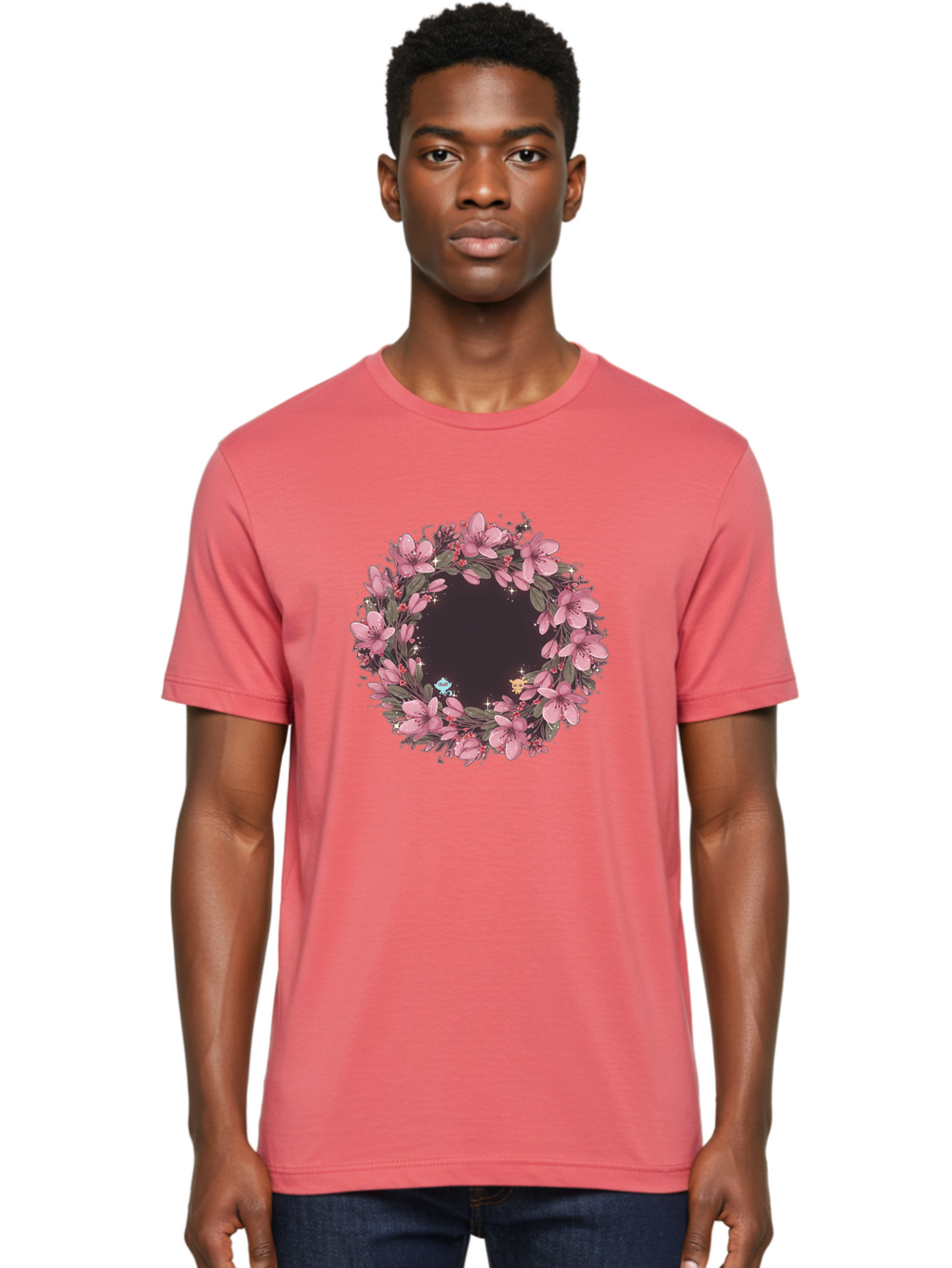Cherry-Blossom-Wreath Men'S Graphic Tee, 100% Cotton, Comfortable Casual Summer Wear, Machine Washable, Vintage Camera, Old Camera, Antique Camera, Black Camera, Classic Photography, Photography Equipment, Nostalgic Device, Film Camera, Bah743