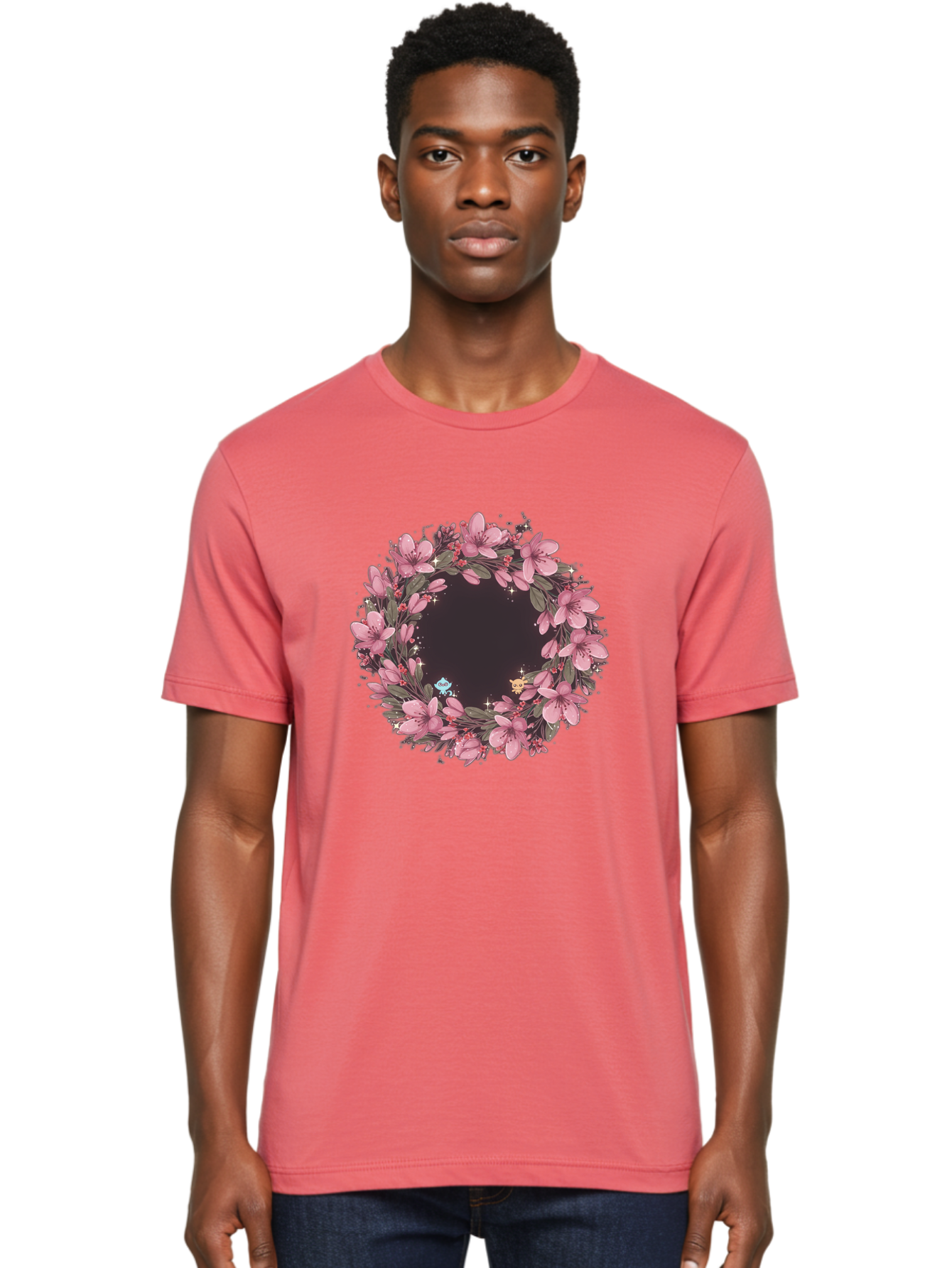 Cherry-Blossom-Wreath Men'S Graphic Tee, 100% Cotton, Comfortable Casual Summer Wear, Machine Washable, Vintage Camera, Old Camera, Antique Camera, Black Camera, Classic Photography, Photography Equipment, Nostalgic Device, Film Camera, Bah743