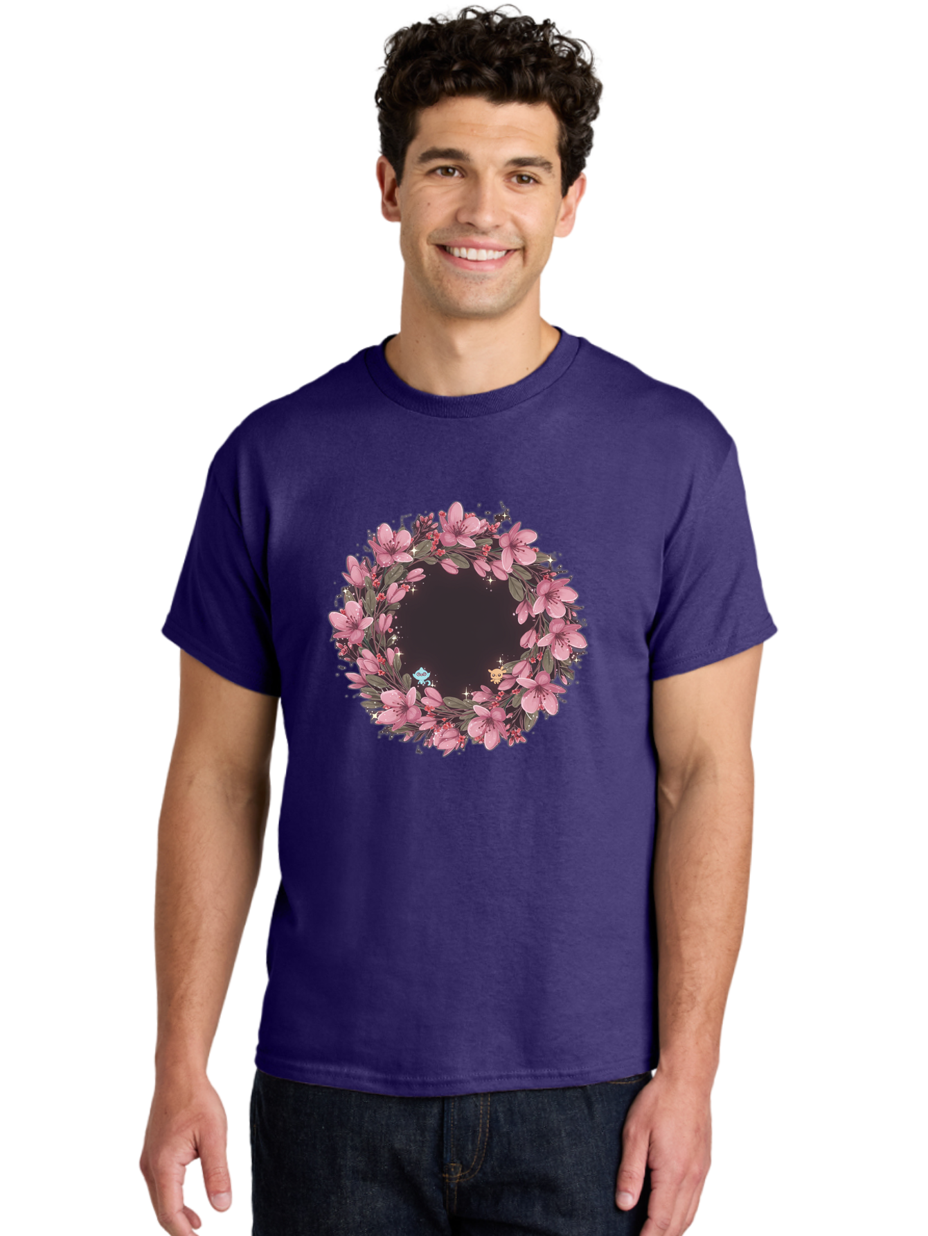 Cherry-Blossom-Wreath Men'S Graphic Tee, 100% Cotton, Comfortable Casual Summer Wear, Machine Washable, Vintage Camera, Old Camera, Antique Camera, Black Camera, Classic Photography, Photography Equipment, Nostalgic Device, Film Camera, Bah743