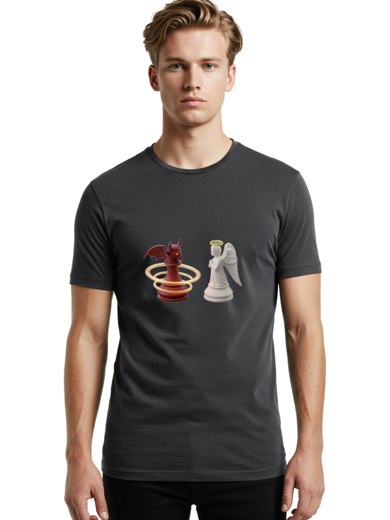 Chess-Pawn-Angel-Demon Men'S Graphic Tee, 100% Cotton, Comfortable Casual Summer Wear, Machine Washable, Vintage Camera, Old Camera, Antique Camera, Black Camera, Classic Photography, Photography Equipment, Nostalgic Device, Film Camera, Bah746
