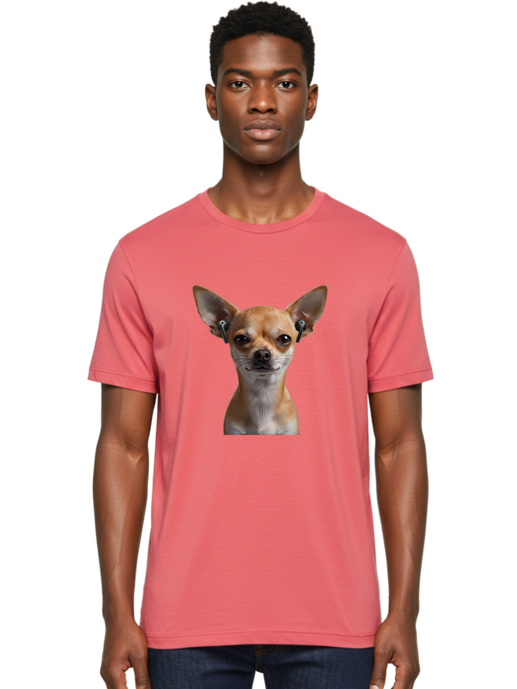 Chihuahua-With-Earbuds Men'S Graphic Tee, 100% Cotton, Comfortable Casual Summer Wear, Machine Washable, Vintage Camera, Old Camera, Antique Camera, Black Camera, Classic Photography, Photography Equipment, Nostalgic Device, Film Camera, Bah750
