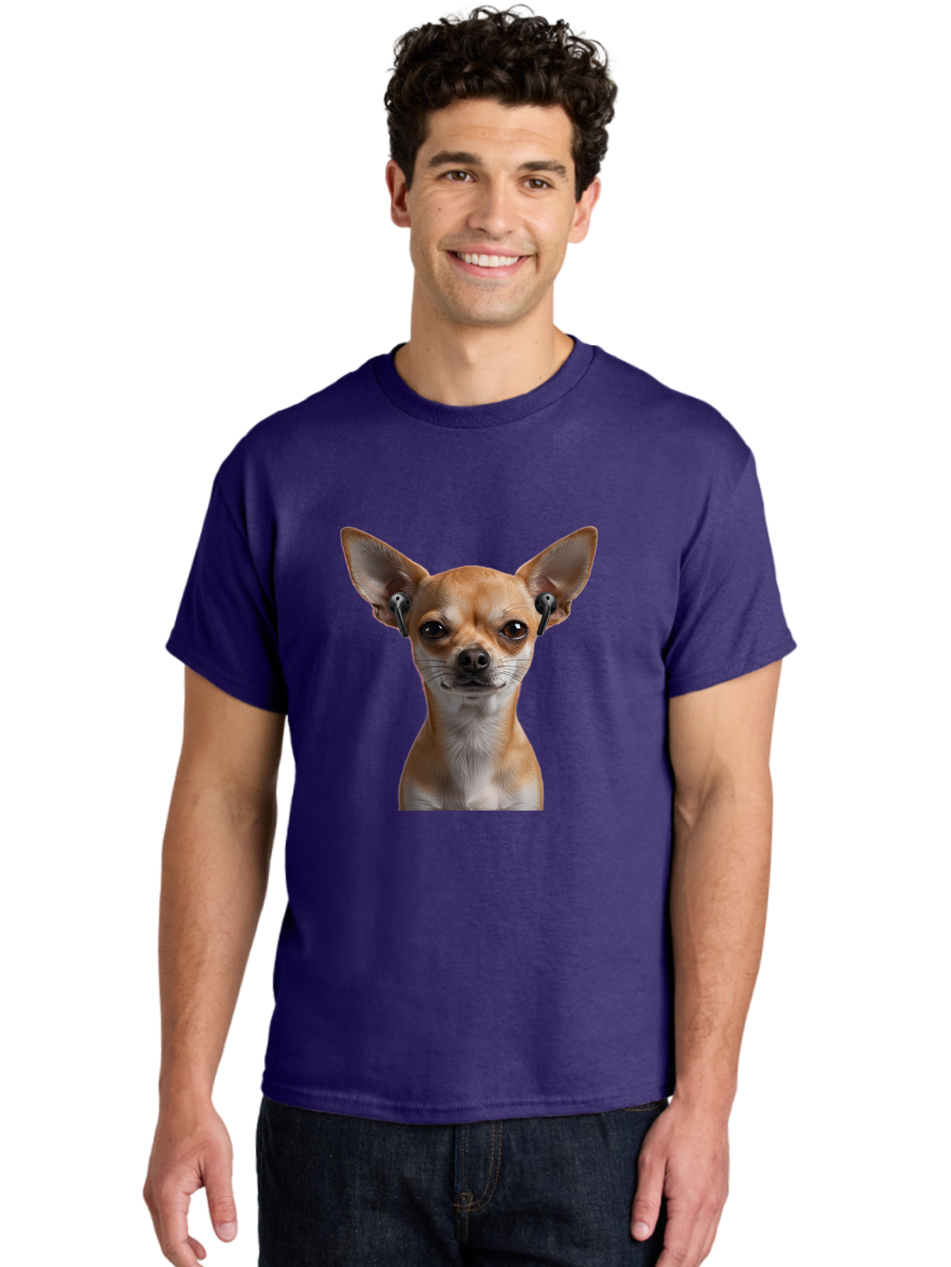 Chihuahua-With-Earbuds Men'S Graphic Tee, 100% Cotton, Comfortable Casual Summer Wear, Machine Washable, Vintage Camera, Old Camera, Antique Camera, Black Camera, Classic Photography, Photography Equipment, Nostalgic Device, Film Camera, Bah750