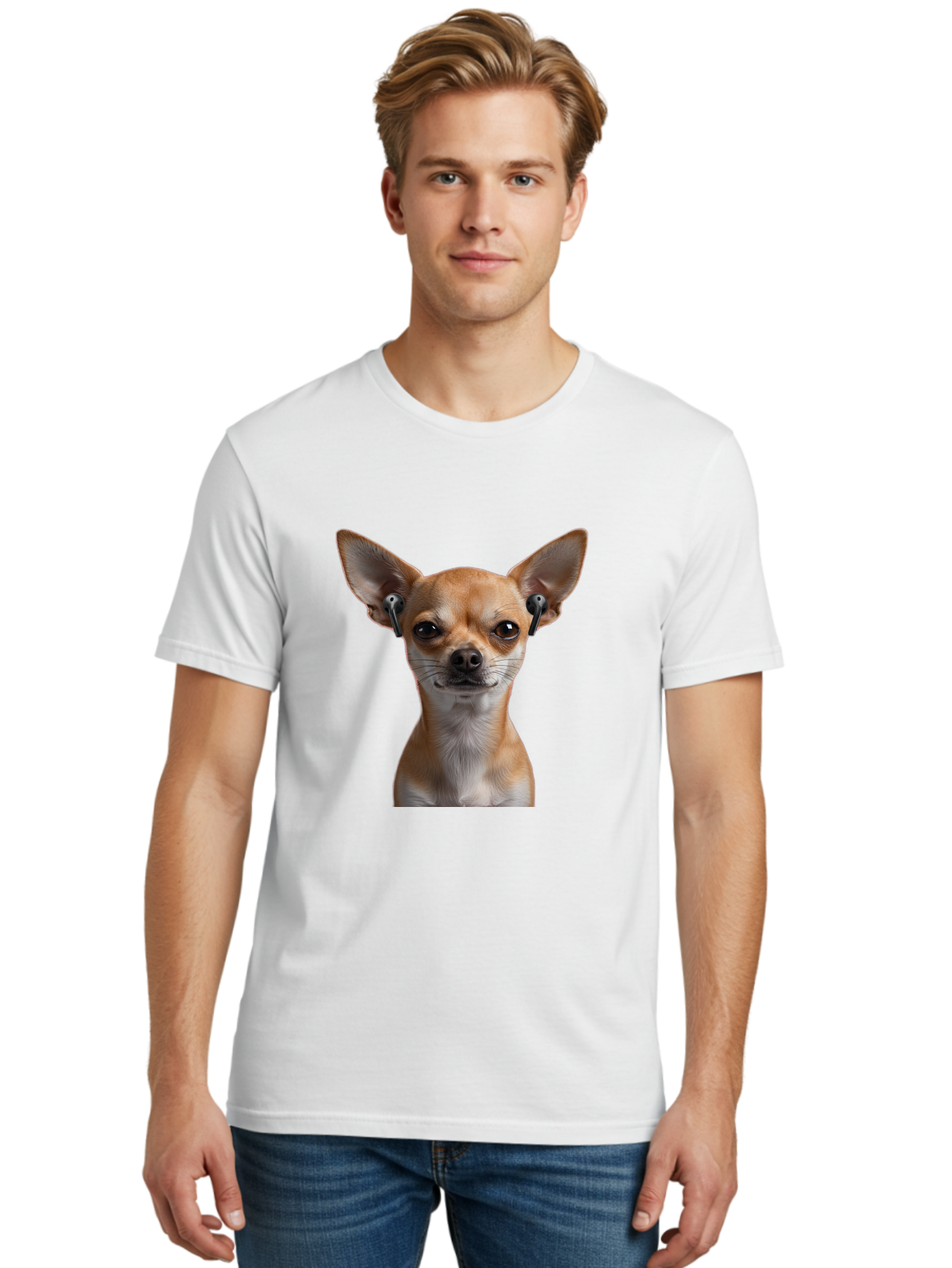 Chihuahua-With-Earbuds Men'S Graphic Tee, 100% Cotton, Comfortable Casual Summer Wear, Machine Washable, Vintage Camera, Old Camera, Antique Camera, Black Camera, Classic Photography, Photography Equipment, Nostalgic Device, Film Camera, Bah750