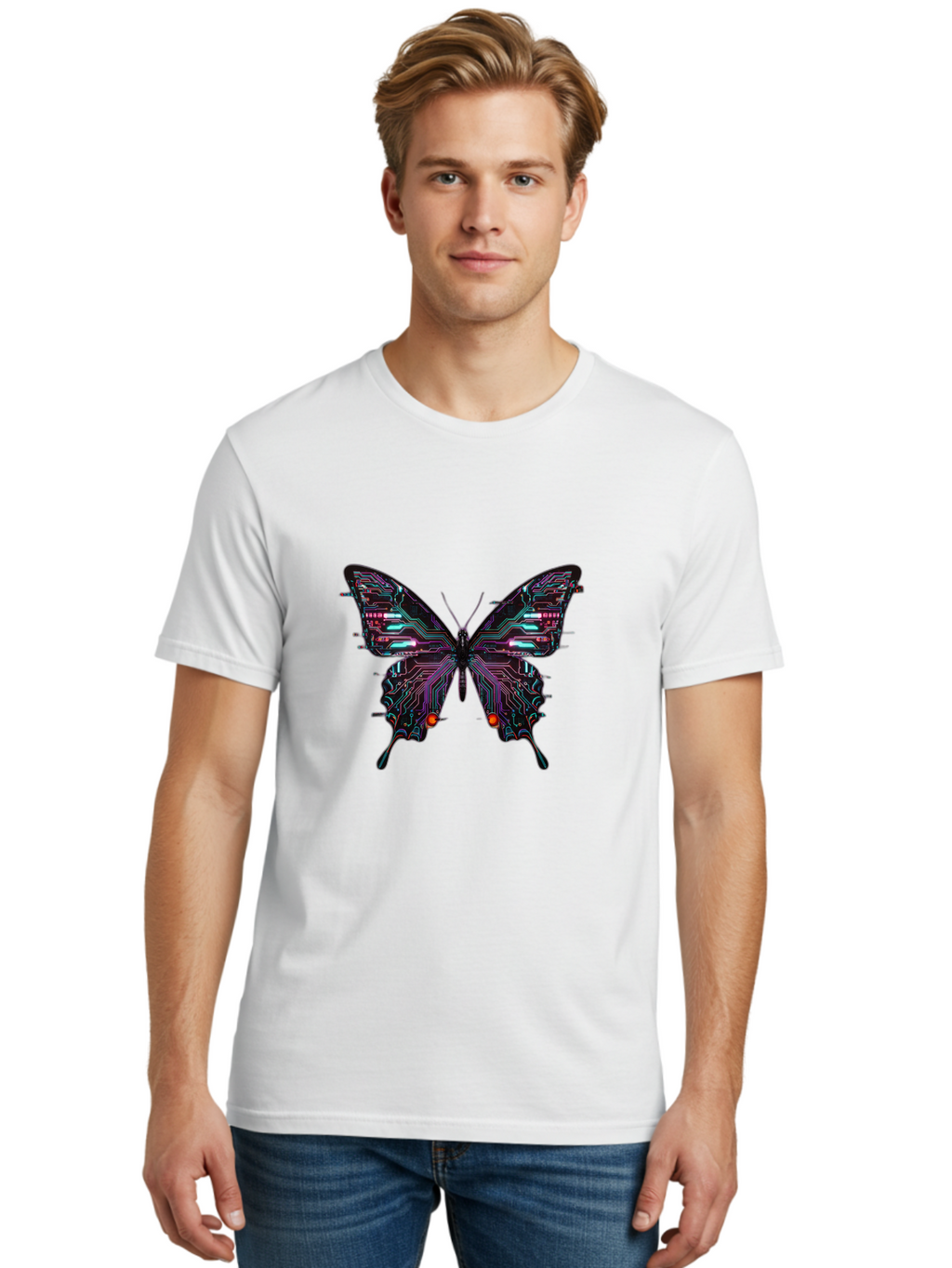 Circuit-Butterfly-1 Men'S Graphic Tee, 100% Cotton, Comfortable Casual Summer Wear, Machine Washable, Vintage Camera, Old Camera, Antique Camera, Black Camera, Classic Photography, Photography Equipment, Nostalgic Device, Film Camera, Bah752