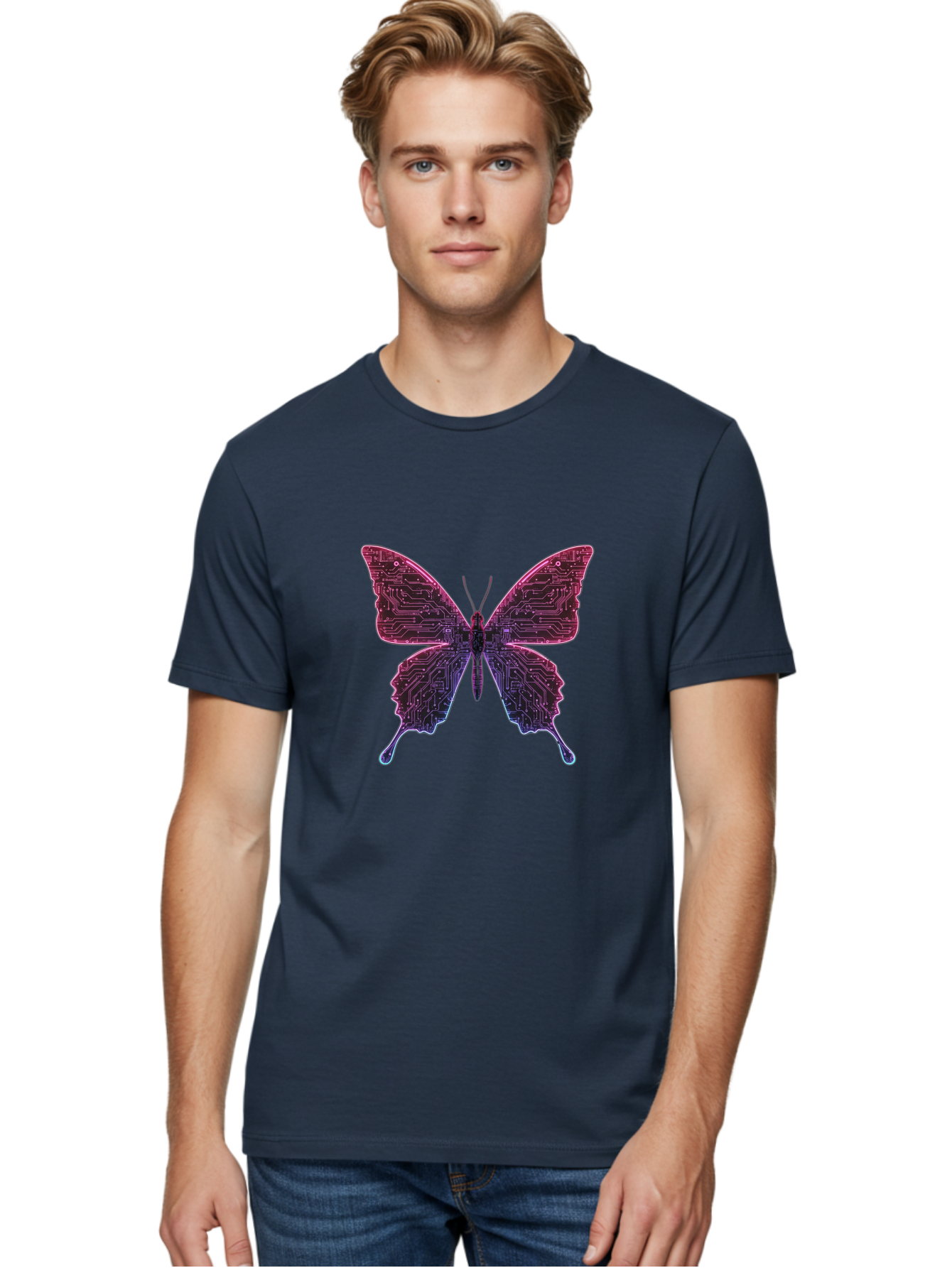 Circuit-Butterfly-2 Men'S Graphic Tee, 100% Cotton, Comfortable Casual Summer Wear, Machine Washable, Vintage Camera, Old Camera, Antique Camera, Black Camera, Classic Photography, Photography Equipment, Nostalgic Device, Film Camera, Bah753