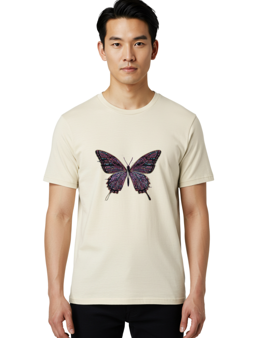 Circuit-Butterfly-3 Men'S Graphic Tee, 100% Cotton, Comfortable Casual Summer Wear, Machine Washable, Vintage Camera, Old Camera, Antique Camera, Black Camera, Classic Photography, Photography Equipment, Nostalgic Device, Film Camera, Bah754