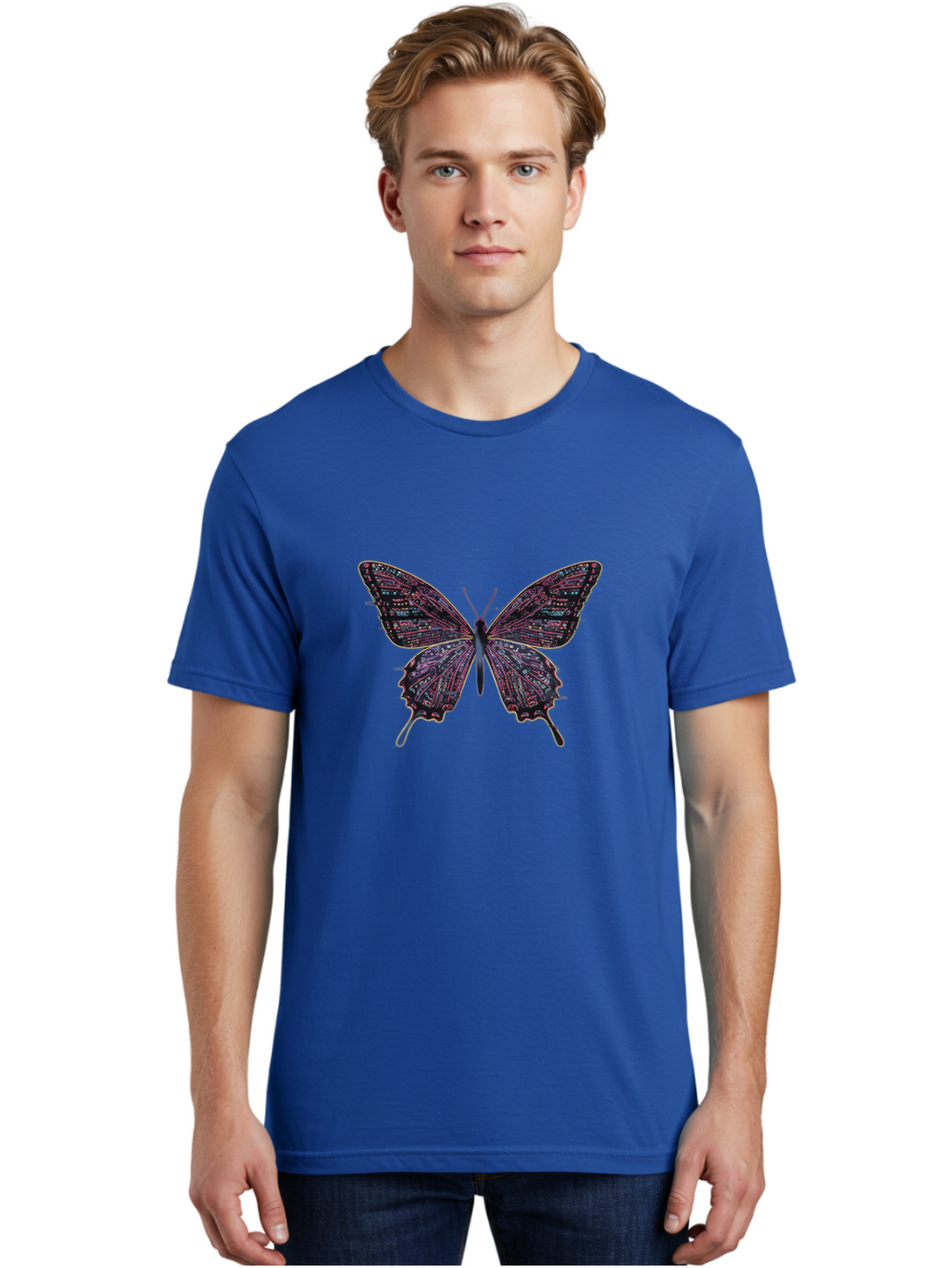 Circuit-Butterfly-3 Men'S Graphic Tee, 100% Cotton, Comfortable Casual Summer Wear, Machine Washable, Vintage Camera, Old Camera, Antique Camera, Black Camera, Classic Photography, Photography Equipment, Nostalgic Device, Film Camera, Bah754