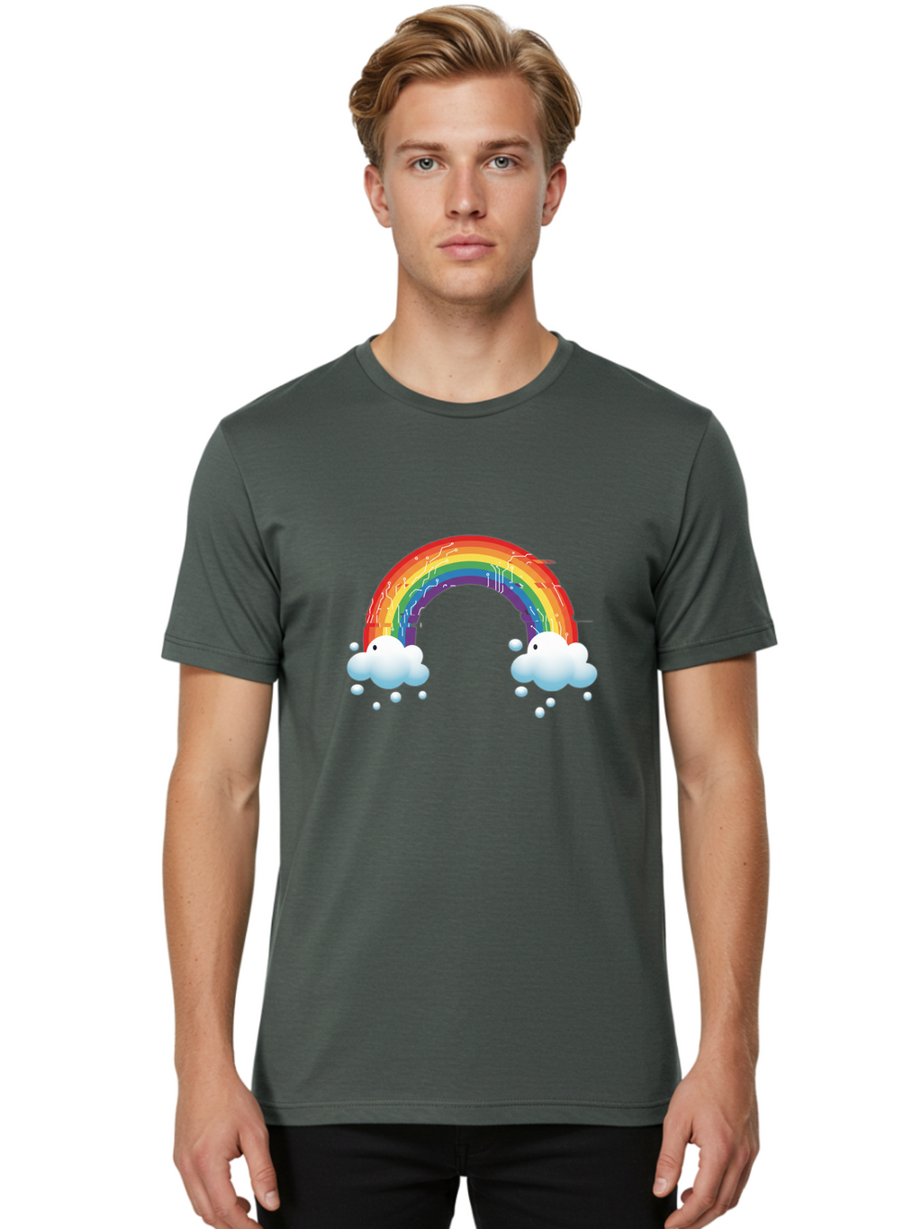 Circuit-Rainbow Men'S Graphic Tee, 100% Cotton, Comfortable Casual Summer Wear, Machine Washable, Vintage Camera, Old Camera, Antique Camera, Black Camera, Classic Photography, Photography Equipment, Nostalgic Device, Film Camera, Camera Art Bah758