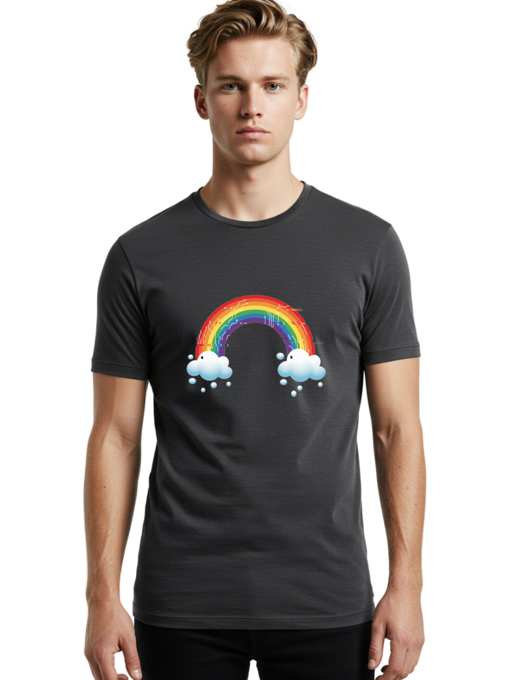 Circuit-Rainbow Men'S Graphic Tee, 100% Cotton, Comfortable Casual Summer Wear, Machine Washable, Vintage Camera, Old Camera, Antique Camera, Black Camera, Classic Photography, Photography Equipment, Nostalgic Device, Film Camera, Camera Art Bah758