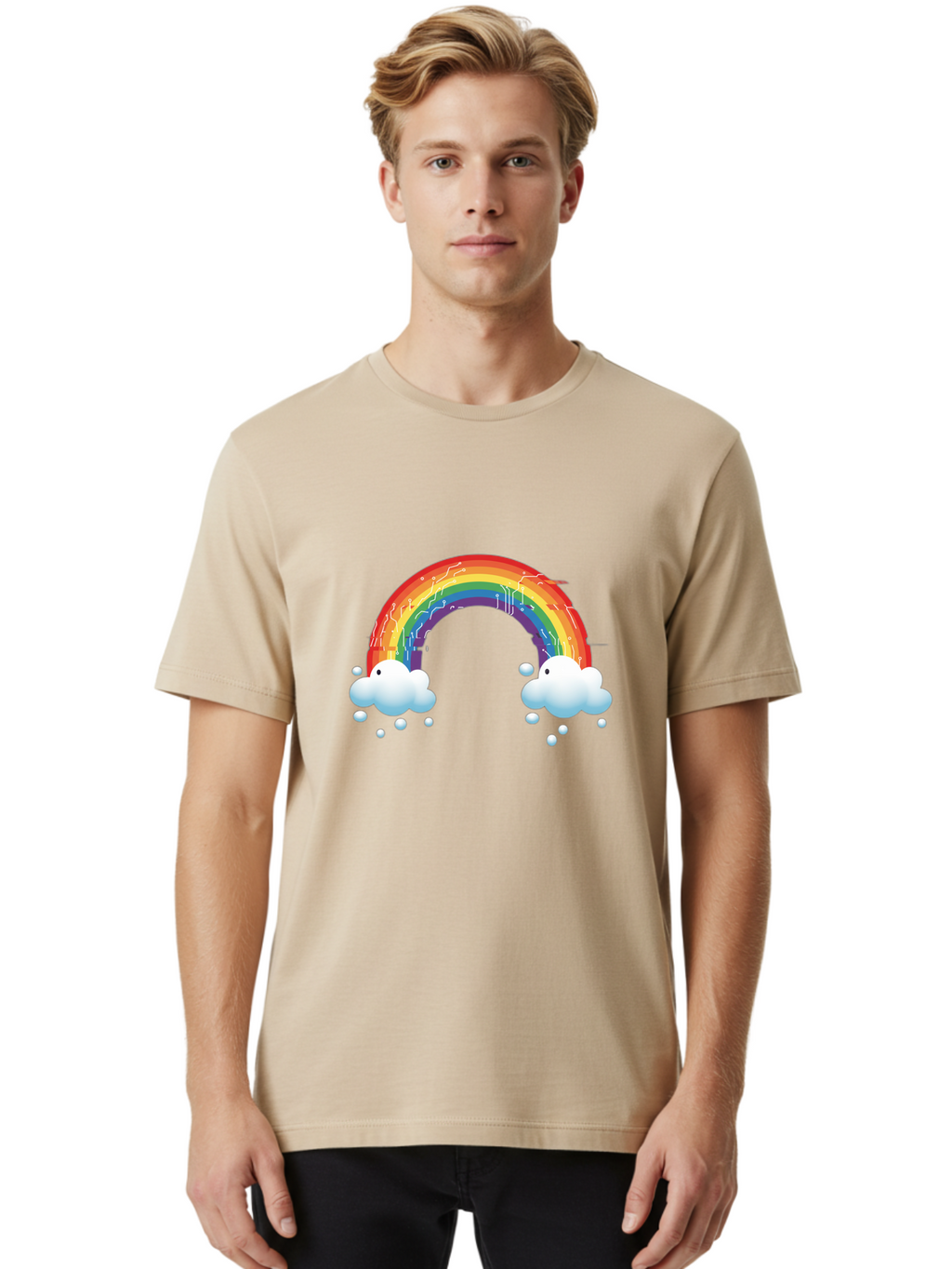 Circuit-Rainbow Men'S Graphic Tee, 100% Cotton, Comfortable Casual Summer Wear, Machine Washable, Vintage Camera, Old Camera, Antique Camera, Black Camera, Classic Photography, Photography Equipment, Nostalgic Device, Film Camera, Camera Art Bah758