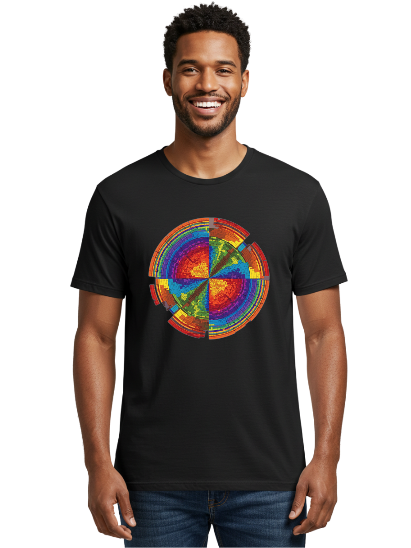 Circular-Mosaic Men'S Graphic Tee, 100% Cotton, Comfortable Casual Summer Wear, Machine Washable, Vintage Camera, Old Camera, Antique Camera, Black Camera, Classic Photography, Photography Equipment, Nostalgic Device, Film Camera, Camera Art Bah759