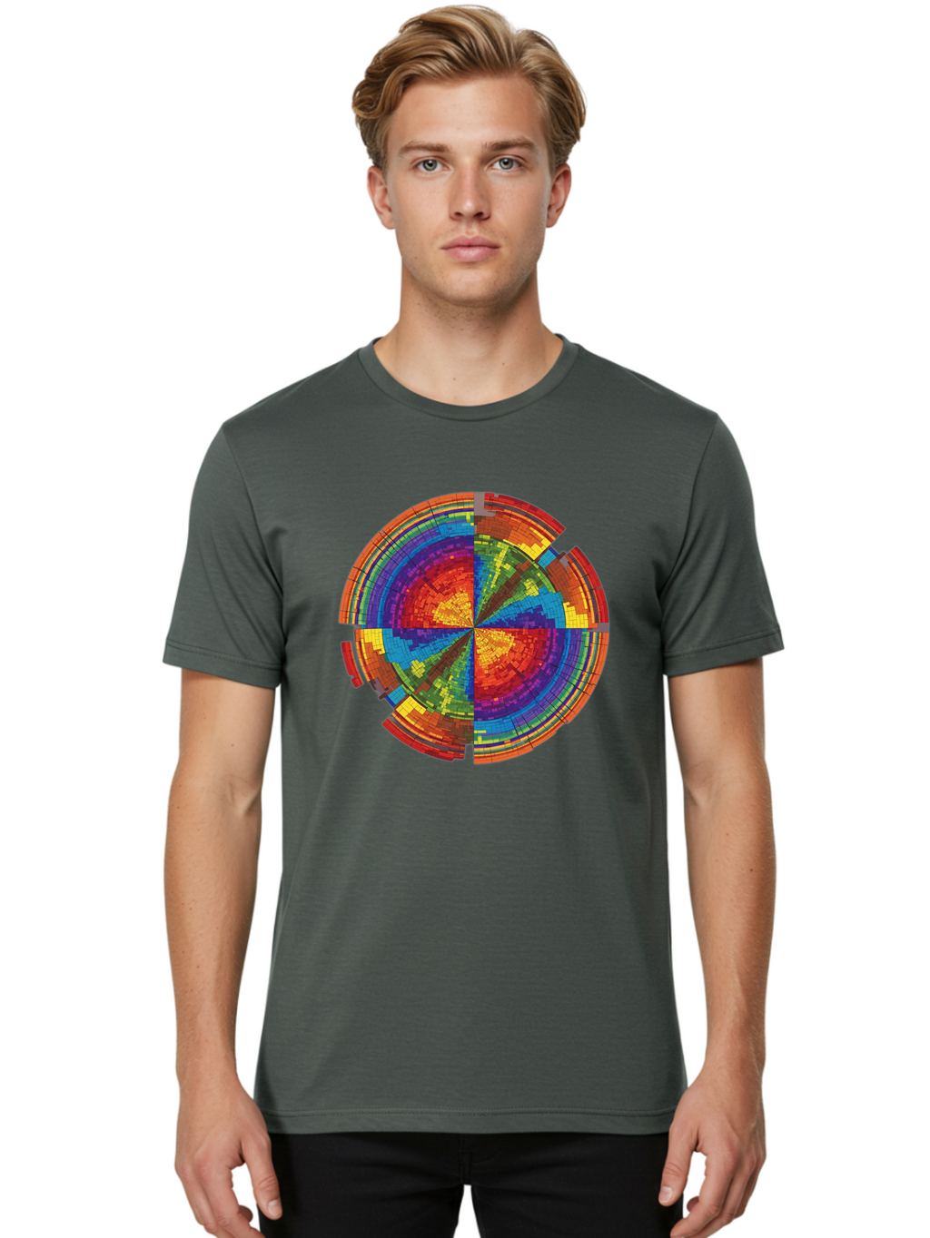 Circular-Mosaic Men'S Graphic Tee, 100% Cotton, Comfortable Casual Summer Wear, Machine Washable, Vintage Camera, Old Camera, Antique Camera, Black Camera, Classic Photography, Photography Equipment, Nostalgic Device, Film Camera, Camera Art Bah759