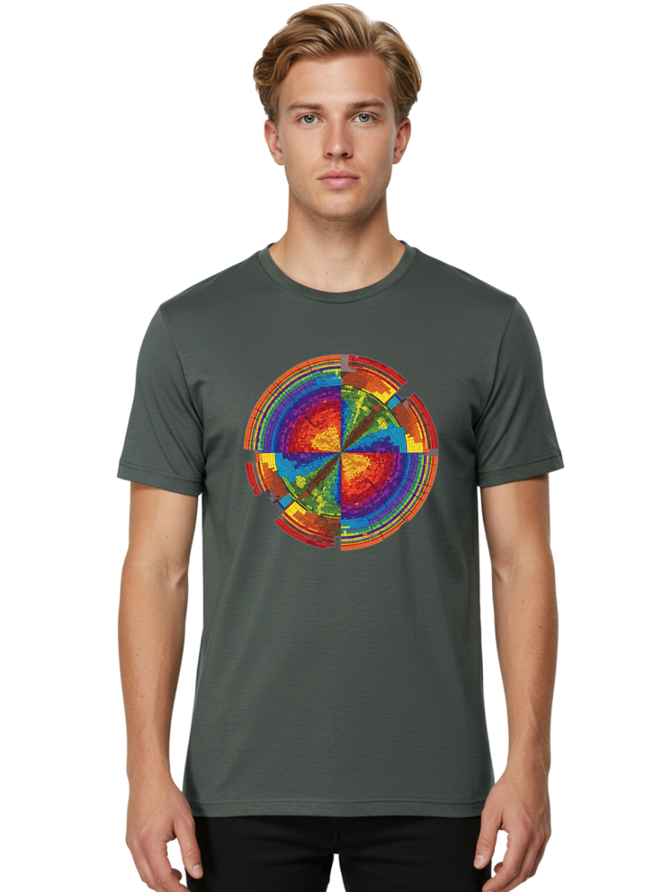 Circular-Mosaic Men'S Graphic Tee, 100% Cotton, Comfortable Casual Summer Wear, Machine Washable, Vintage Camera, Old Camera, Antique Camera, Black Camera, Classic Photography, Photography Equipment, Nostalgic Device, Film Camera, Camera Art Bah759