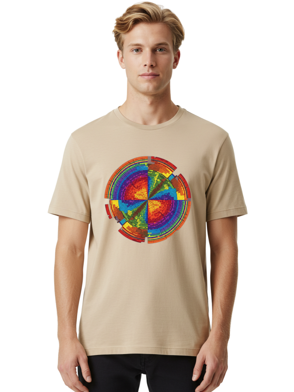 Circular-Mosaic Men'S Graphic Tee, 100% Cotton, Comfortable Casual Summer Wear, Machine Washable, Vintage Camera, Old Camera, Antique Camera, Black Camera, Classic Photography, Photography Equipment, Nostalgic Device, Film Camera, Camera Art Bah759