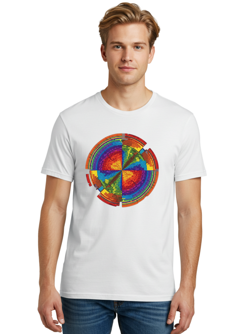 Circular-Mosaic Men'S Graphic Tee, 100% Cotton, Comfortable Casual Summer Wear, Machine Washable, Vintage Camera, Old Camera, Antique Camera, Black Camera, Classic Photography, Photography Equipment, Nostalgic Device, Film Camera, Camera Art Bah759