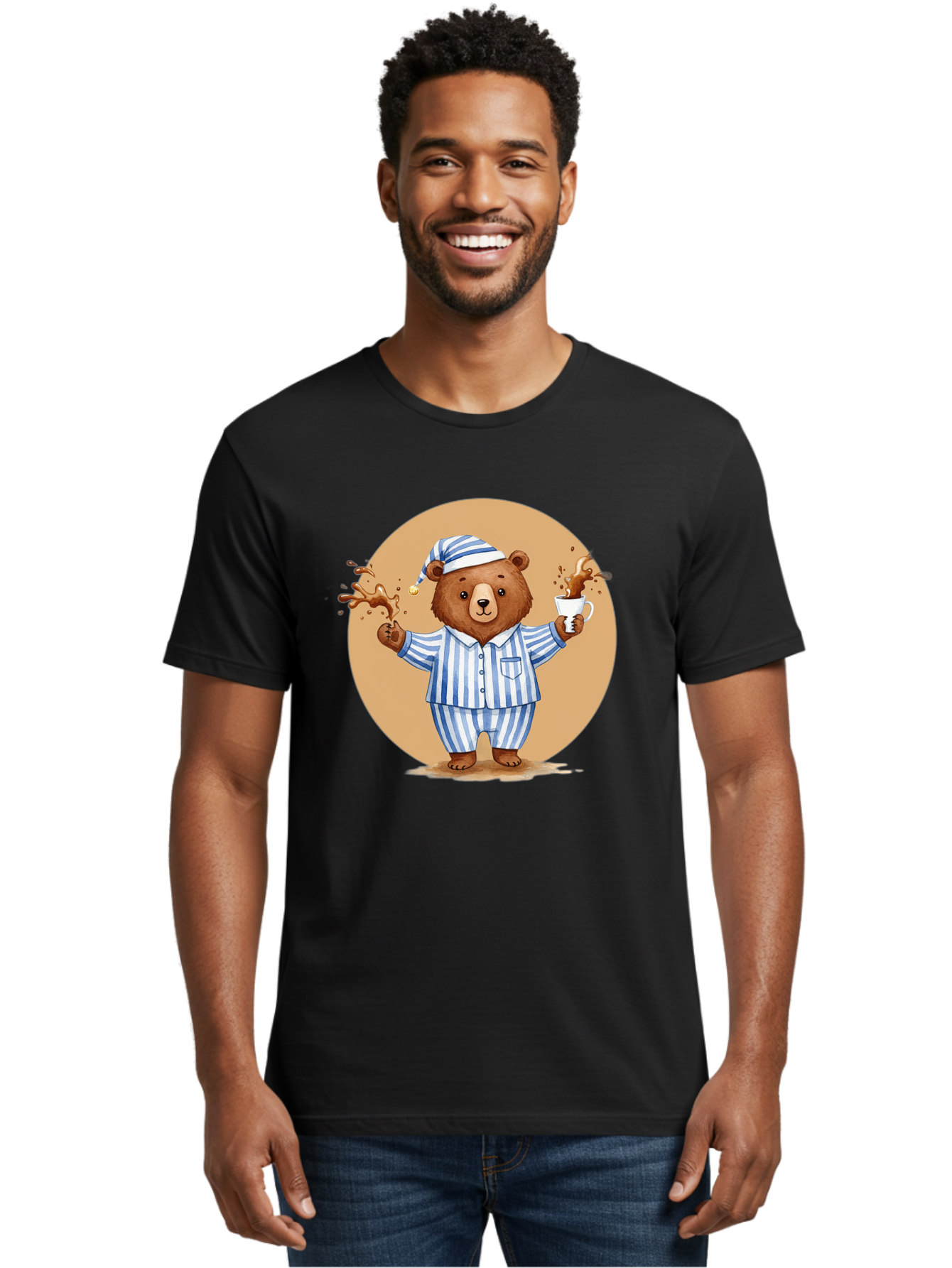 Coffee-Spilling-Bear Men'S Graphic Tee, 100% Cotton, Comfortable Casual Summer Wear, Machine Washable, Vintage Camera, Old Camera, Antique Camera, Black Camera, Classic Photography, Photography Equipment, Nostalgic Device, Film Camera, Bah770