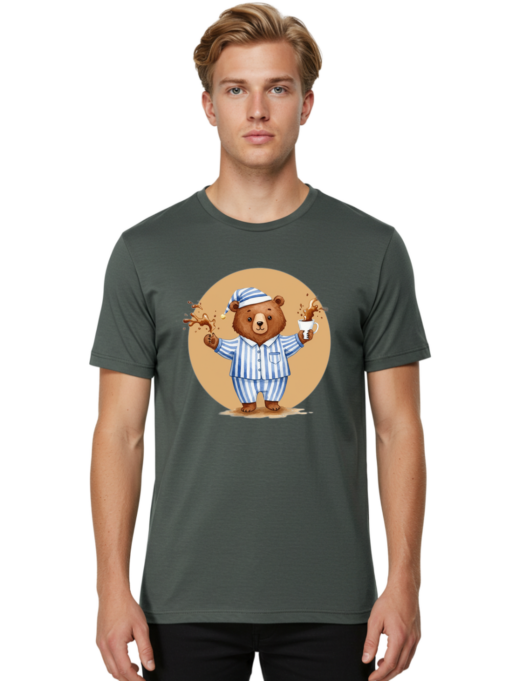 Coffee-Spilling-Bear Men'S Graphic Tee, 100% Cotton, Comfortable Casual Summer Wear, Machine Washable, Vintage Camera, Old Camera, Antique Camera, Black Camera, Classic Photography, Photography Equipment, Nostalgic Device, Film Camera, Bah770