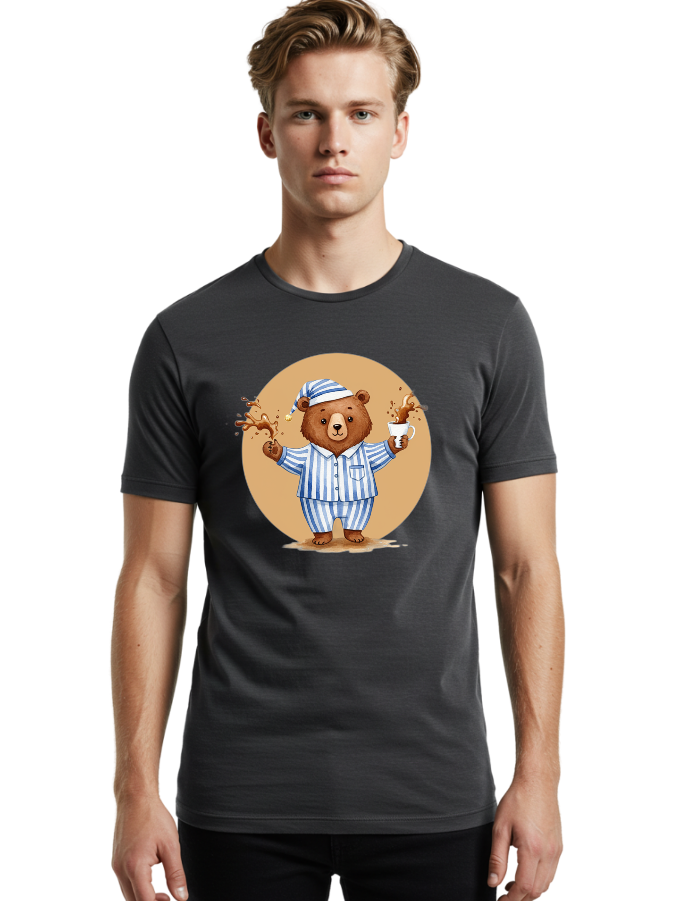Coffee-Spilling-Bear Men'S Graphic Tee, 100% Cotton, Comfortable Casual Summer Wear, Machine Washable, Vintage Camera, Old Camera, Antique Camera, Black Camera, Classic Photography, Photography Equipment, Nostalgic Device, Film Camera, Bah770