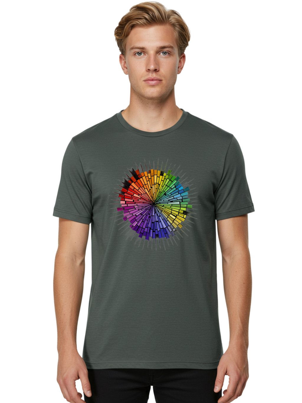 Colorful-Mosaic-Circle Men'S Graphic Tee, 100% Cotton, Comfortable Casual Summer Wear, Machine Washable, Vintage Camera, Old Camera, Antique Camera, Black Camera, Classic Photography, Photography Equipment, Nostalgic Device, Film Camera, Bah775
