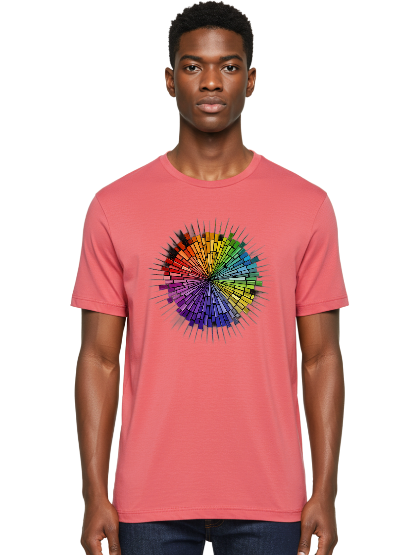 Colorful-Mosaic-Circle Men'S Graphic Tee, 100% Cotton, Comfortable Casual Summer Wear, Machine Washable, Vintage Camera, Old Camera, Antique Camera, Black Camera, Classic Photography, Photography Equipment, Nostalgic Device, Film Camera, Bah775
