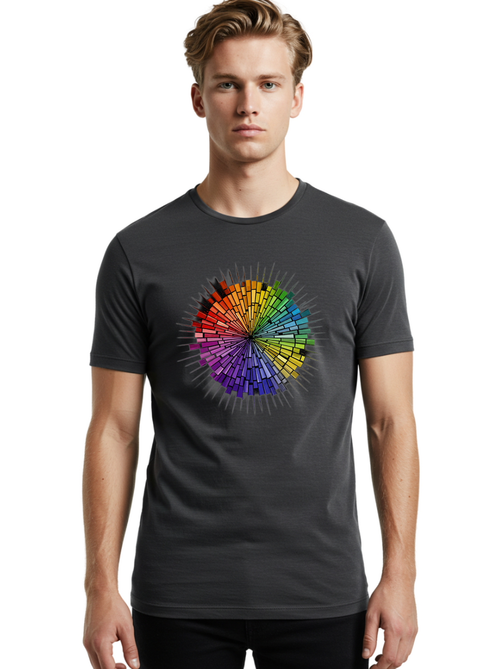 Colorful-Mosaic-Circle Men'S Graphic Tee, 100% Cotton, Comfortable Casual Summer Wear, Machine Washable, Vintage Camera, Old Camera, Antique Camera, Black Camera, Classic Photography, Photography Equipment, Nostalgic Device, Film Camera, Bah775