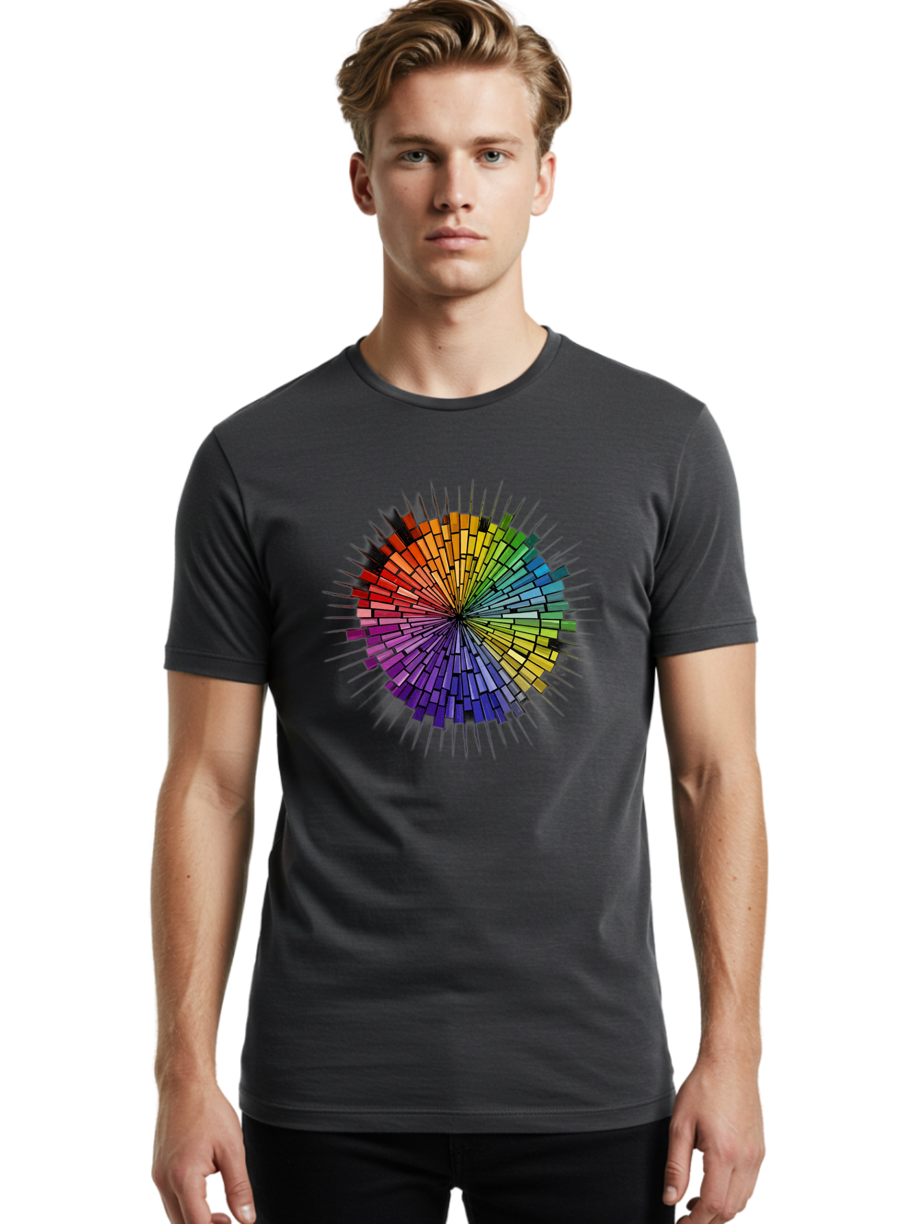 Colorful-Mosaic-Circle Men'S Graphic Tee, 100% Cotton, Comfortable Casual Summer Wear, Machine Washable, Vintage Camera, Old Camera, Antique Camera, Black Camera, Classic Photography, Photography Equipment, Nostalgic Device, Film Camera, Bah775