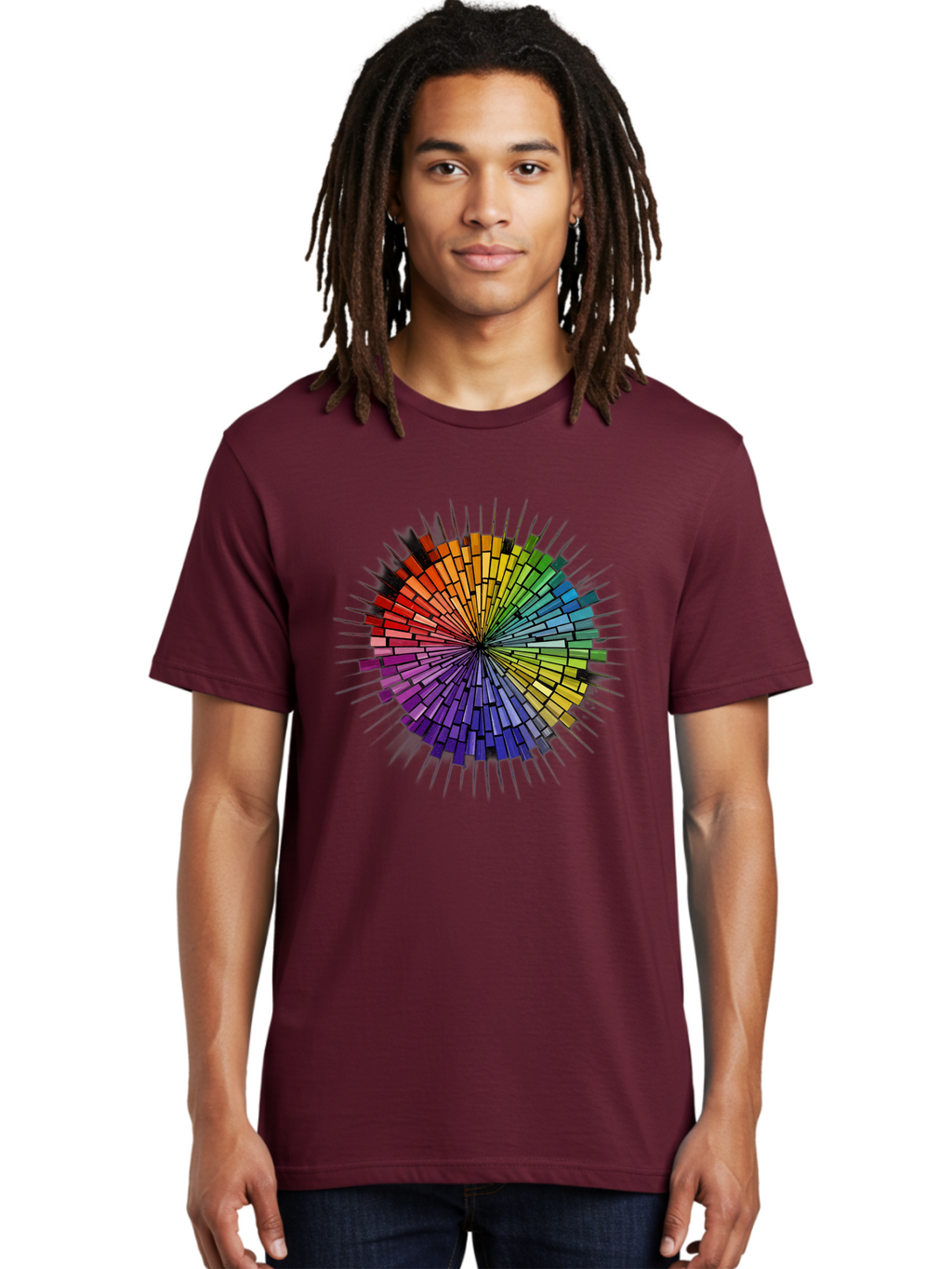 Colorful-Mosaic-Circle Men'S Graphic Tee, 100% Cotton, Comfortable Casual Summer Wear, Machine Washable, Vintage Camera, Old Camera, Antique Camera, Black Camera, Classic Photography, Photography Equipment, Nostalgic Device, Film Camera, Bah775