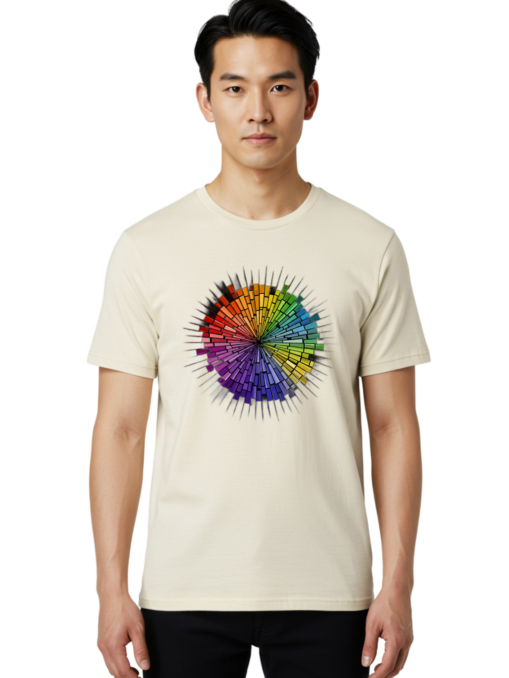 Colorful-Mosaic-Circle Men'S Graphic Tee, 100% Cotton, Comfortable Casual Summer Wear, Machine Washable, Vintage Camera, Old Camera, Antique Camera, Black Camera, Classic Photography, Photography Equipment, Nostalgic Device, Film Camera, Bah775