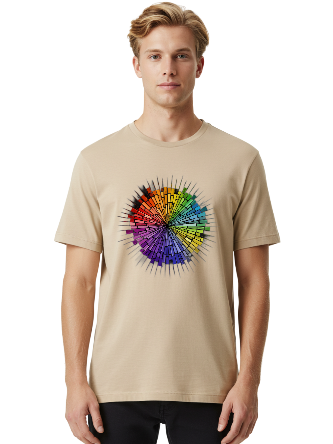 Colorful-Mosaic-Circle Men'S Graphic Tee, 100% Cotton, Comfortable Casual Summer Wear, Machine Washable, Vintage Camera, Old Camera, Antique Camera, Black Camera, Classic Photography, Photography Equipment, Nostalgic Device, Film Camera, Bah775