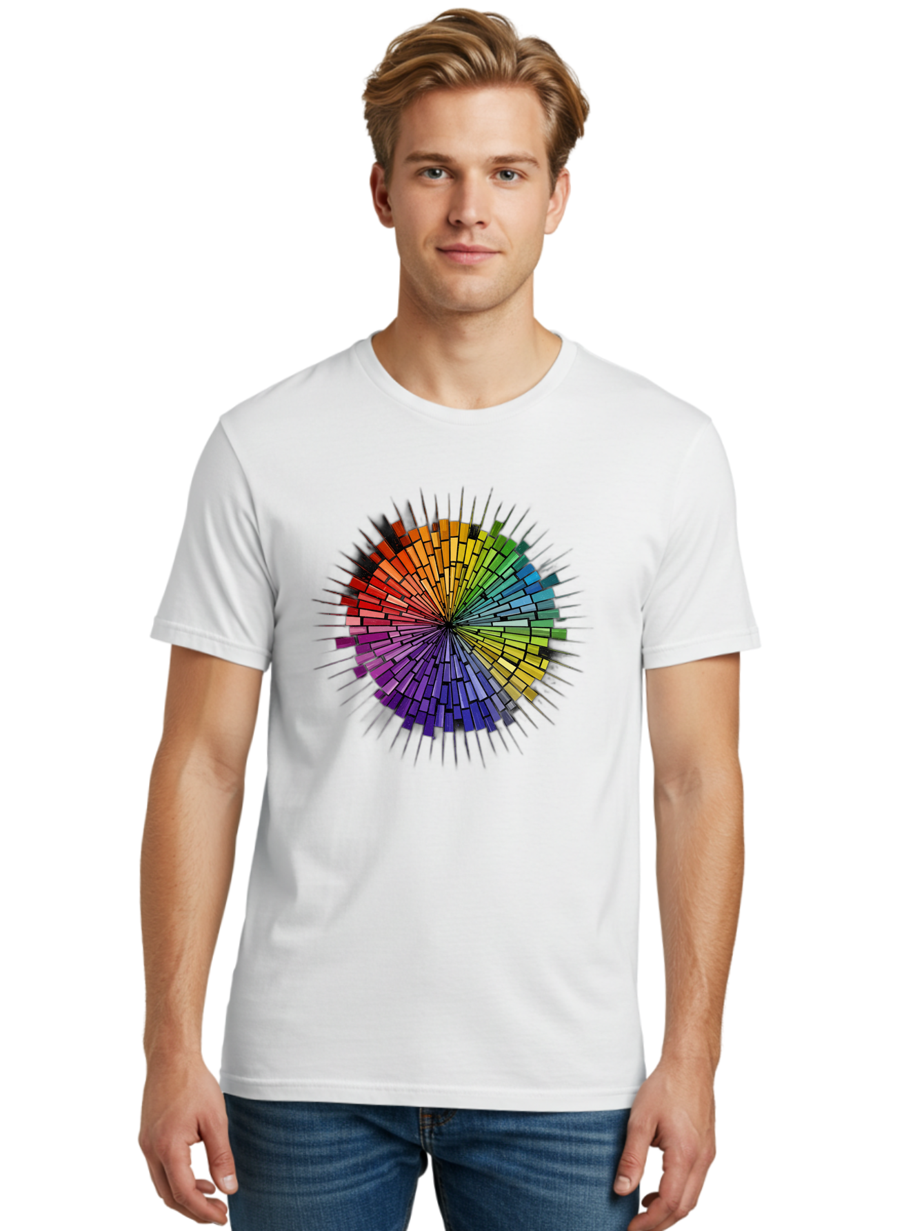 Colorful-Mosaic-Circle Men'S Graphic Tee, 100% Cotton, Comfortable Casual Summer Wear, Machine Washable, Vintage Camera, Old Camera, Antique Camera, Black Camera, Classic Photography, Photography Equipment, Nostalgic Device, Film Camera, Bah775