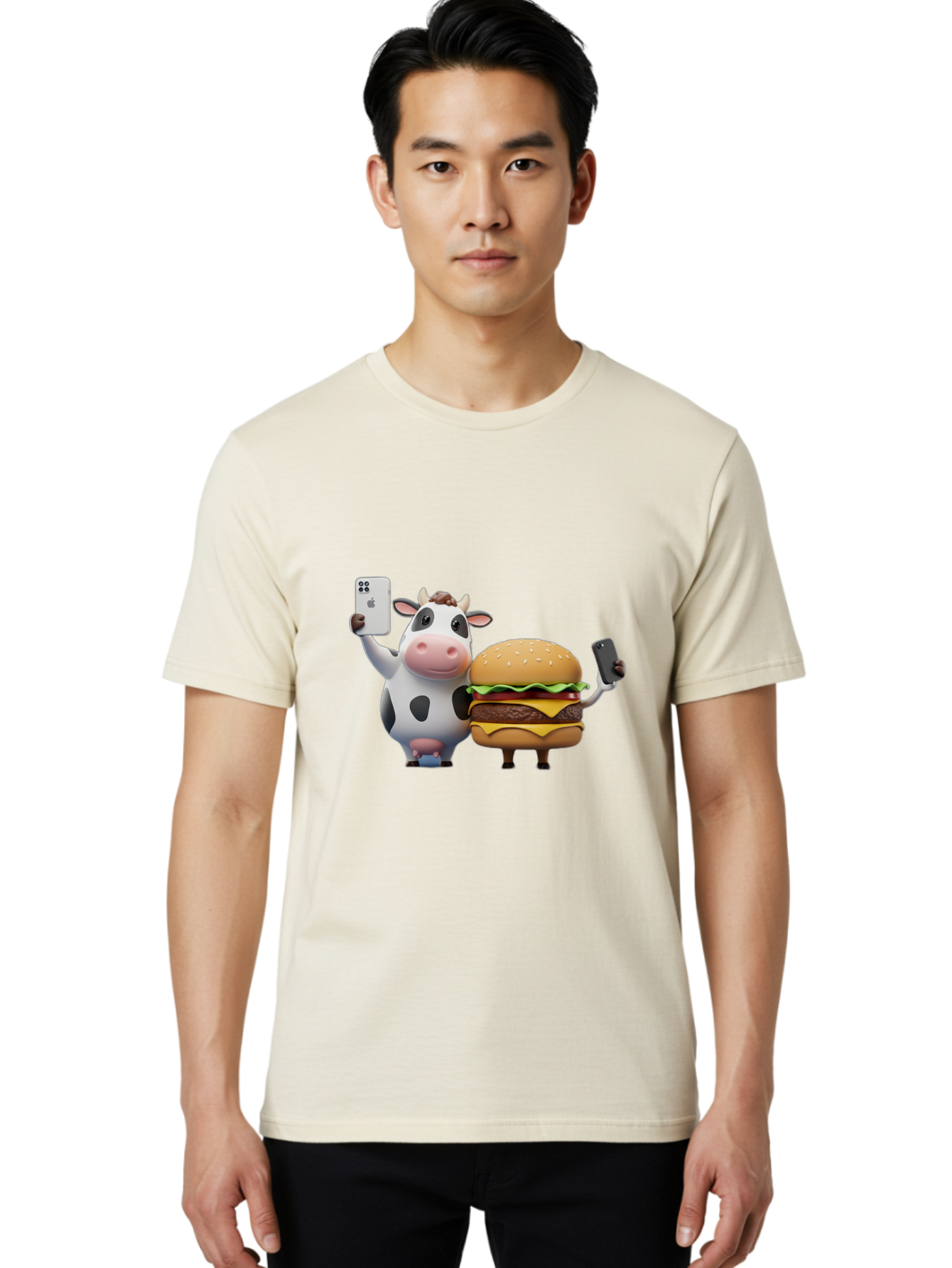 Cow-And-Burger-1 Men'S Graphic Tee, 100% Cotton, Comfortable Casual Summer Wear, Machine Washable, Vintage Camera, Old Camera, Antique Camera, Black Camera, Classic Photography, Photography Equipment, Nostalgic Device, Film Camera, Camera Art Bah788