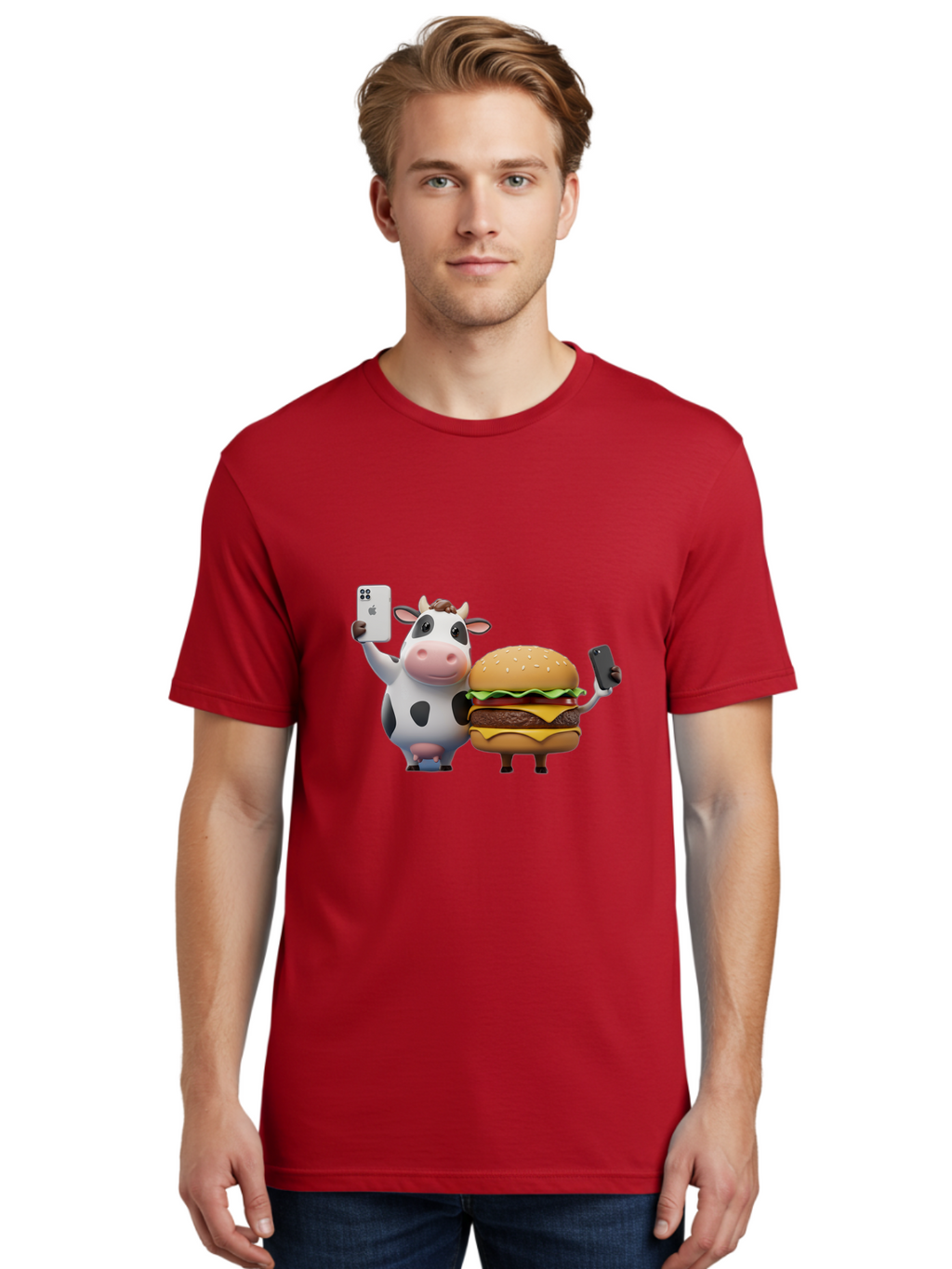 Cow-And-Burger-1 Men'S Graphic Tee, 100% Cotton, Comfortable Casual Summer Wear, Machine Washable, Vintage Camera, Old Camera, Antique Camera, Black Camera, Classic Photography, Photography Equipment, Nostalgic Device, Film Camera, Camera Art Bah788
