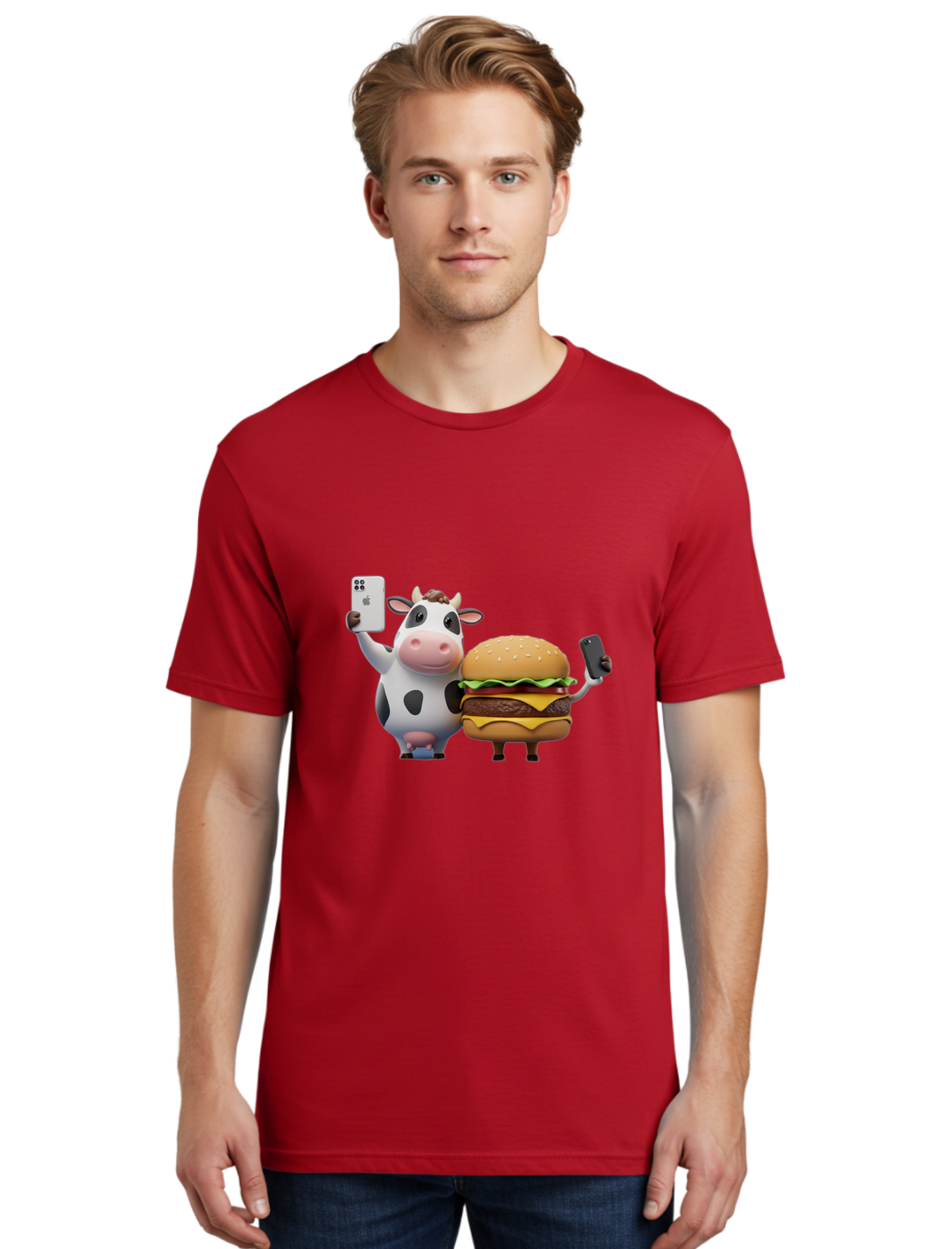Cow-And-Burger-1 Men'S Graphic Tee, 100% Cotton, Comfortable Casual Summer Wear, Machine Washable, Vintage Camera, Old Camera, Antique Camera, Black Camera, Classic Photography, Photography Equipment, Nostalgic Device, Film Camera, Camera Art Bah788