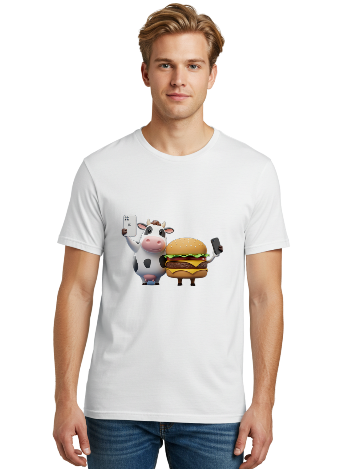 Cow-And-Burger-1 Men'S Graphic Tee, 100% Cotton, Comfortable Casual Summer Wear, Machine Washable, Vintage Camera, Old Camera, Antique Camera, Black Camera, Classic Photography, Photography Equipment, Nostalgic Device, Film Camera, Camera Art Bah788