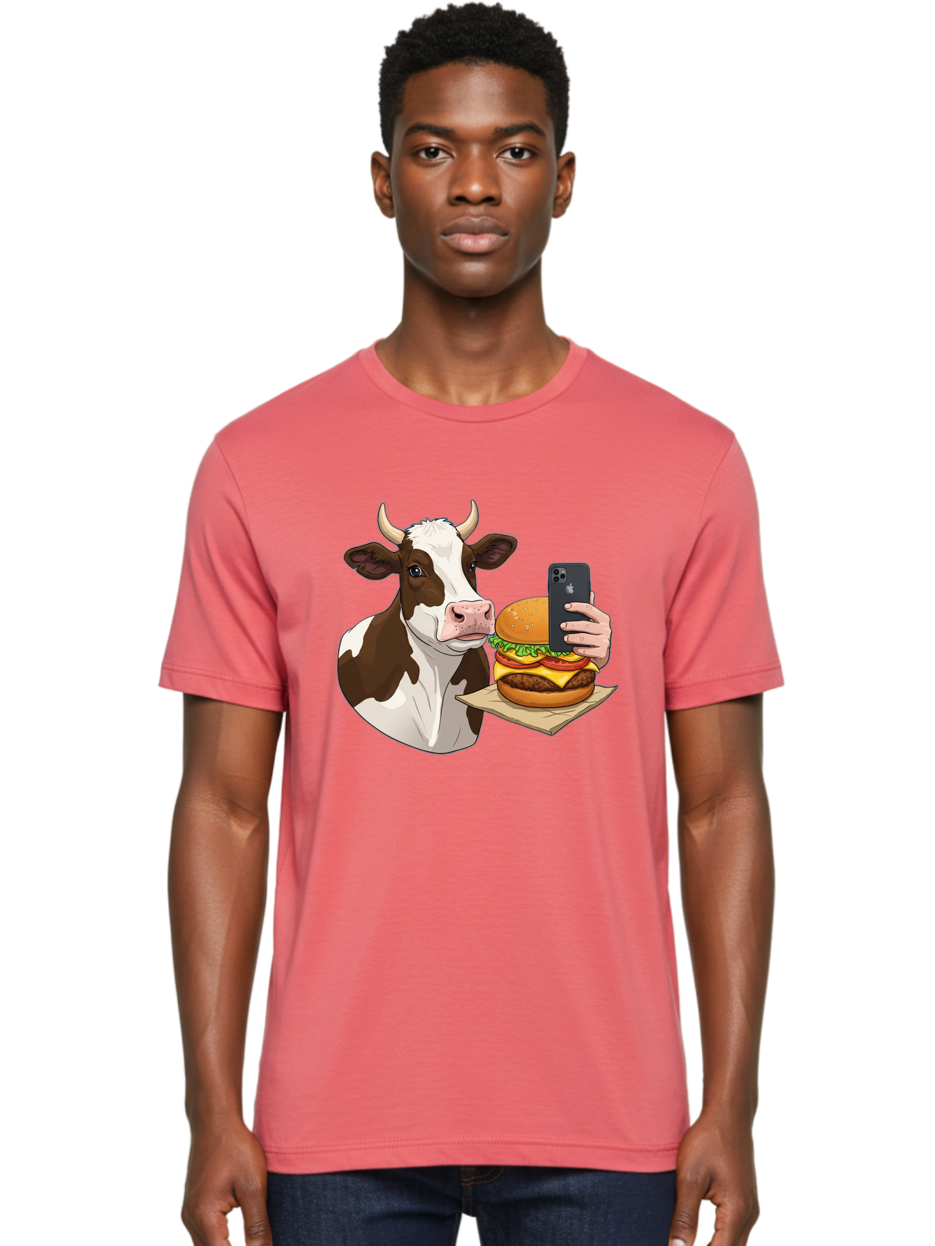 Cow-And-Burger-2 Men'S Graphic Tee, 100% Cotton, Comfortable Casual Summer Wear, Machine Washable, Vintage Camera, Old Camera, Antique Camera, Black Camera, Classic Photography, Photography Equipment, Nostalgic Device, Film Camera, Camera Art Bah789