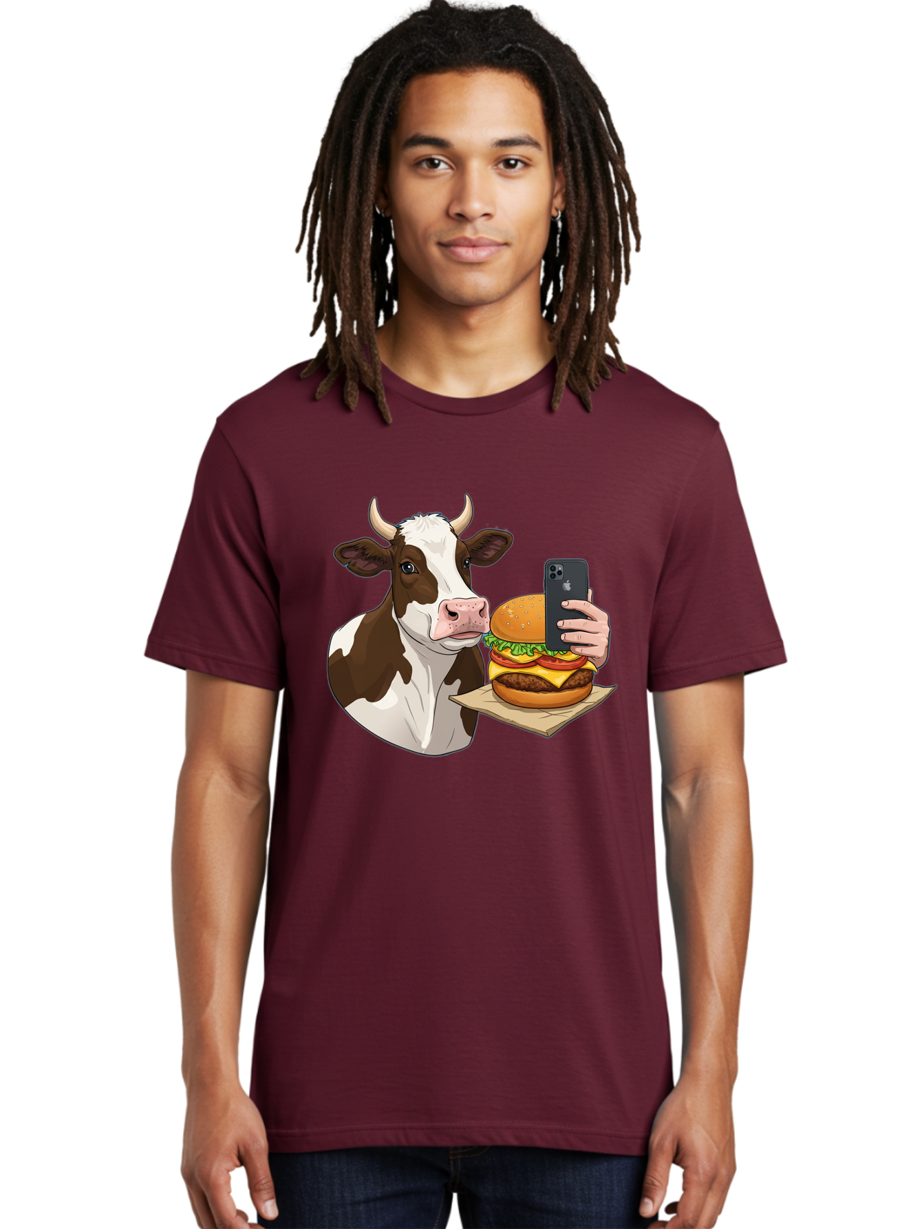 Cow-And-Burger-2 Men'S Graphic Tee, 100% Cotton, Comfortable Casual Summer Wear, Machine Washable, Vintage Camera, Old Camera, Antique Camera, Black Camera, Classic Photography, Photography Equipment, Nostalgic Device, Film Camera, Camera Art Bah789