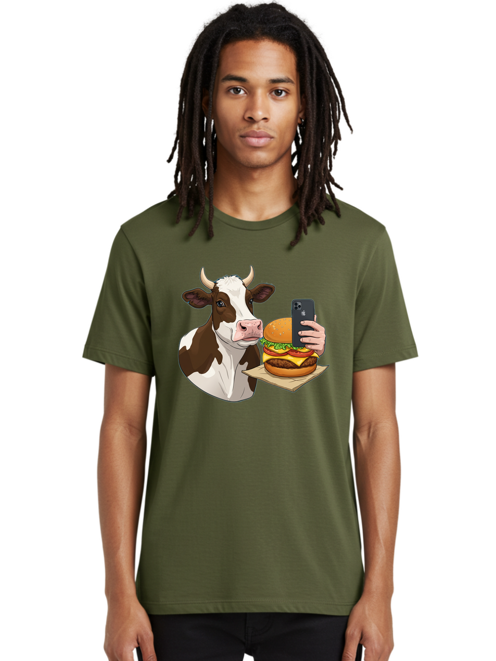 Cow-And-Burger-2 Men'S Graphic Tee, 100% Cotton, Comfortable Casual Summer Wear, Machine Washable, Vintage Camera, Old Camera, Antique Camera, Black Camera, Classic Photography, Photography Equipment, Nostalgic Device, Film Camera, Camera Art Bah789