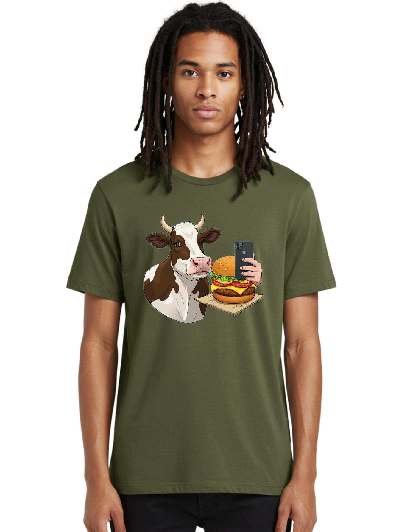 Cow-And-Burger-2 Men'S Graphic Tee, 100% Cotton, Comfortable Casual Summer Wear, Machine Washable, Vintage Camera, Old Camera, Antique Camera, Black Camera, Classic Photography, Photography Equipment, Nostalgic Device, Film Camera, Camera Art Bah789