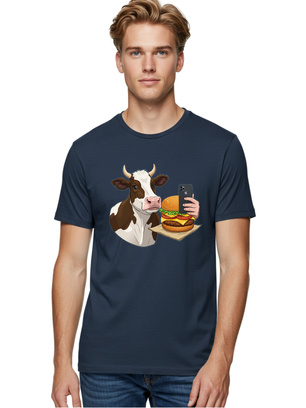 Cow-And-Burger-2 Men'S Graphic Tee, 100% Cotton, Comfortable Casual Summer Wear, Machine Washable, Vintage Camera, Old Camera, Antique Camera, Black Camera, Classic Photography, Photography Equipment, Nostalgic Device, Film Camera, Camera Art Bah789