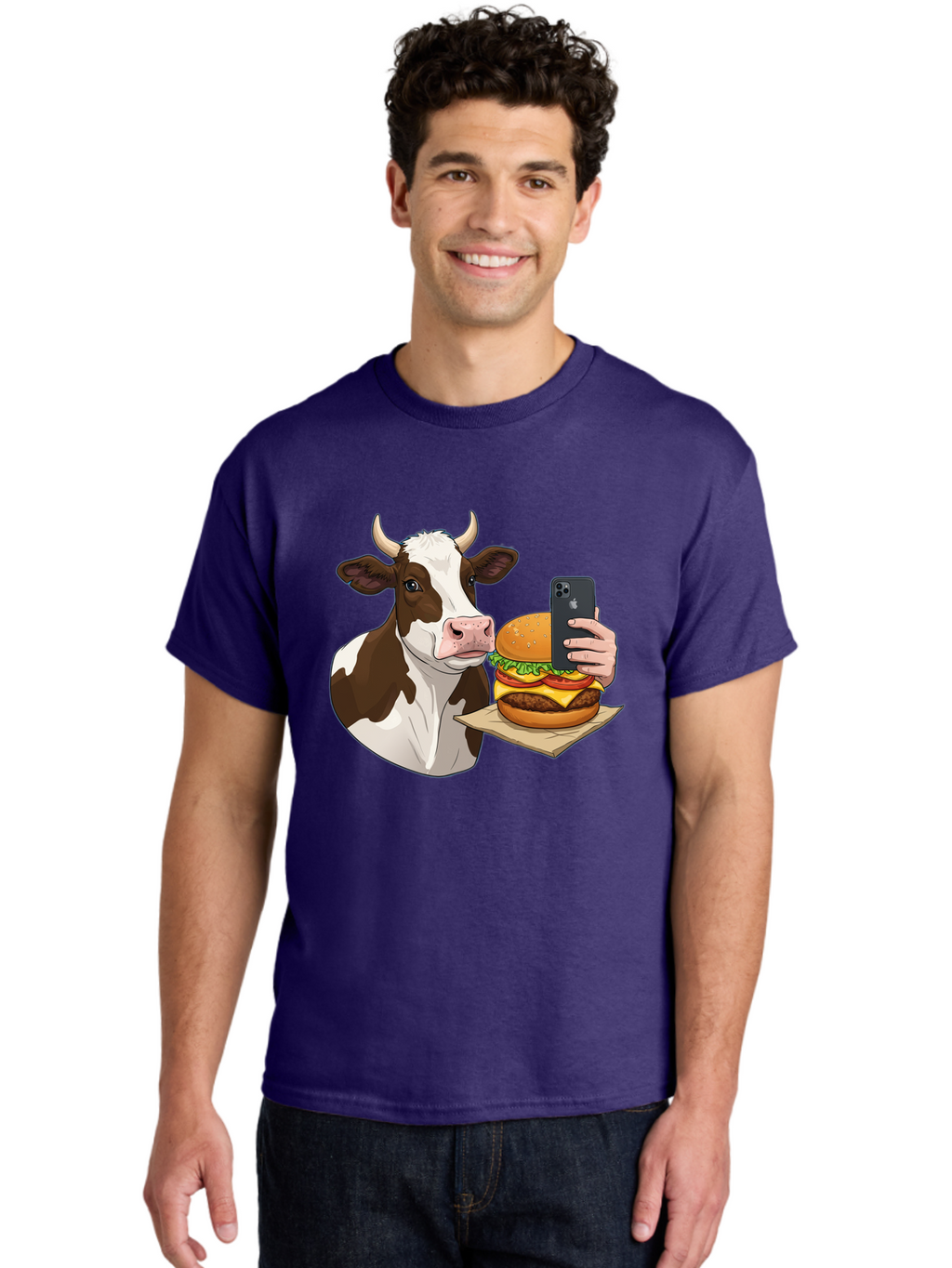 Cow-And-Burger-2 Men'S Graphic Tee, 100% Cotton, Comfortable Casual Summer Wear, Machine Washable, Vintage Camera, Old Camera, Antique Camera, Black Camera, Classic Photography, Photography Equipment, Nostalgic Device, Film Camera, Camera Art Bah789