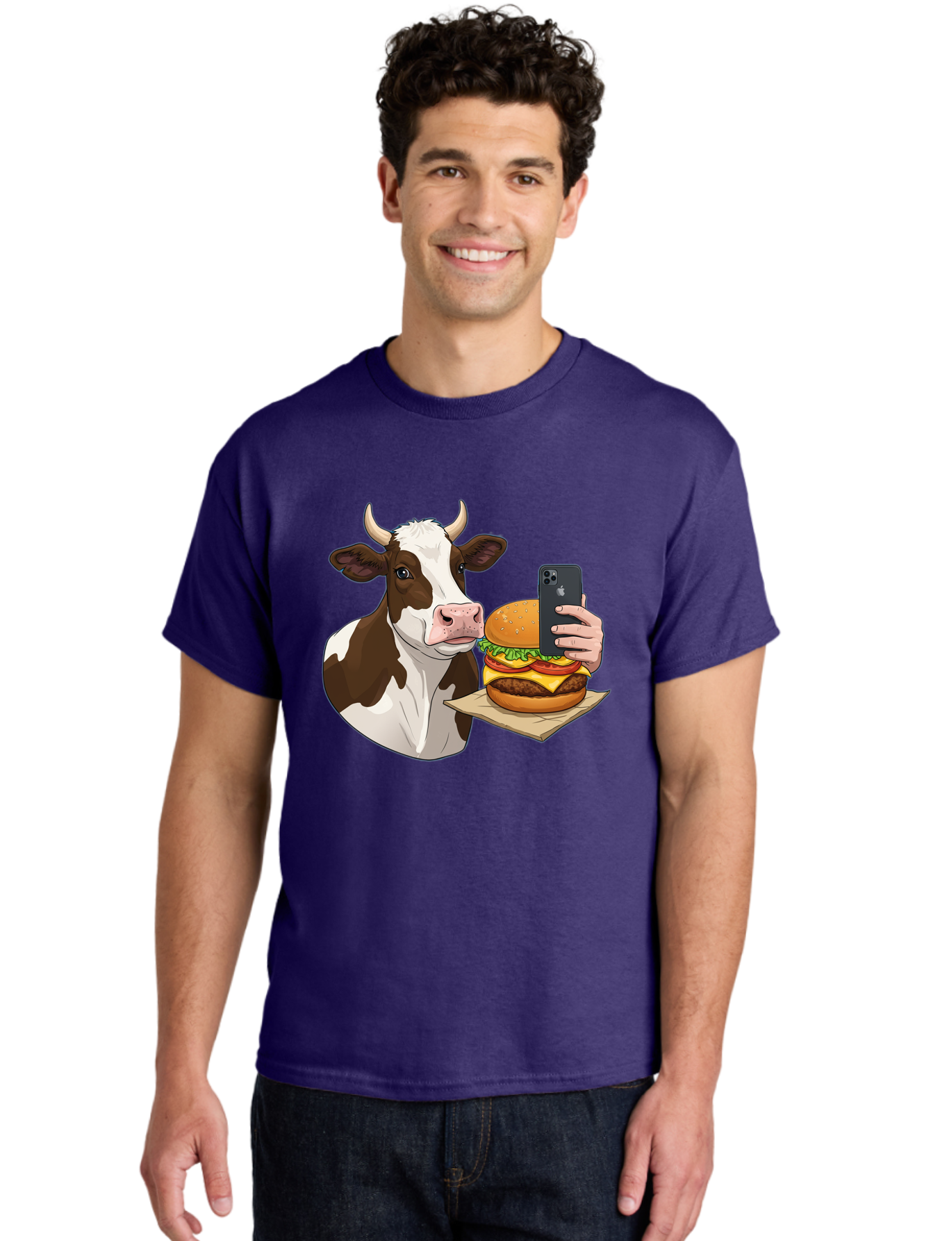 Cow-And-Burger-2 Men'S Graphic Tee, 100% Cotton, Comfortable Casual Summer Wear, Machine Washable, Vintage Camera, Old Camera, Antique Camera, Black Camera, Classic Photography, Photography Equipment, Nostalgic Device, Film Camera, Camera Art Bah789
