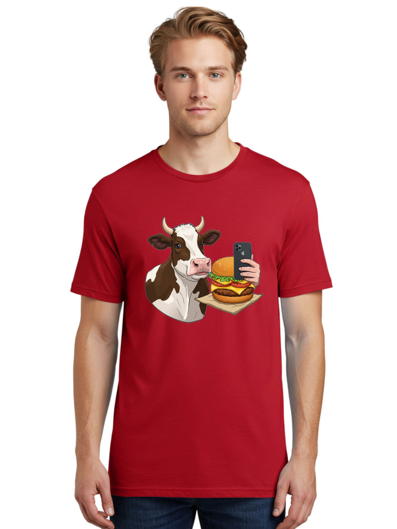 Cow-And-Burger-2 Men'S Graphic Tee, 100% Cotton, Comfortable Casual Summer Wear, Machine Washable, Vintage Camera, Old Camera, Antique Camera, Black Camera, Classic Photography, Photography Equipment, Nostalgic Device, Film Camera, Camera Art Bah789