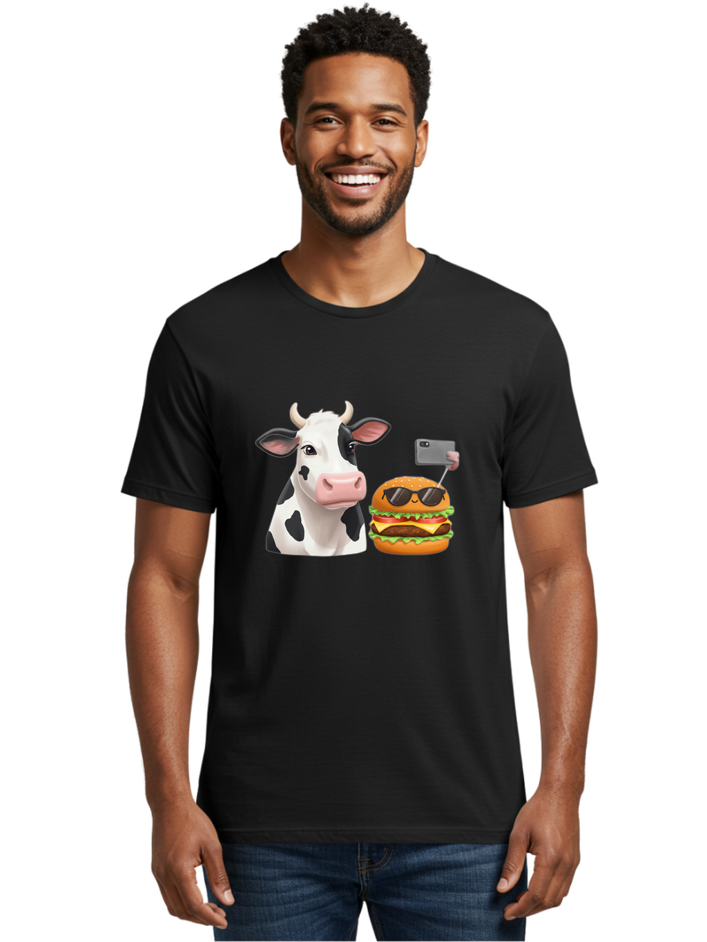 Cow-And-Burger-3 Men'S Graphic Tee, 100% Cotton, Comfortable Casual Summer Wear, Machine Washable, Vintage Camera, Old Camera, Antique Camera, Black Camera, Classic Photography, Photography Equipment, Nostalgic Device, Film Camera, Camera Art Bah790