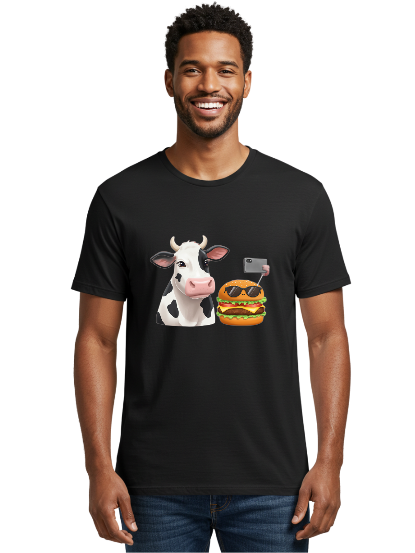 Cow-And-Burger-3 Men'S Graphic Tee, 100% Cotton, Comfortable Casual Summer Wear, Machine Washable, Vintage Camera, Old Camera, Antique Camera, Black Camera, Classic Photography, Photography Equipment, Nostalgic Device, Film Camera, Camera Art Bah790