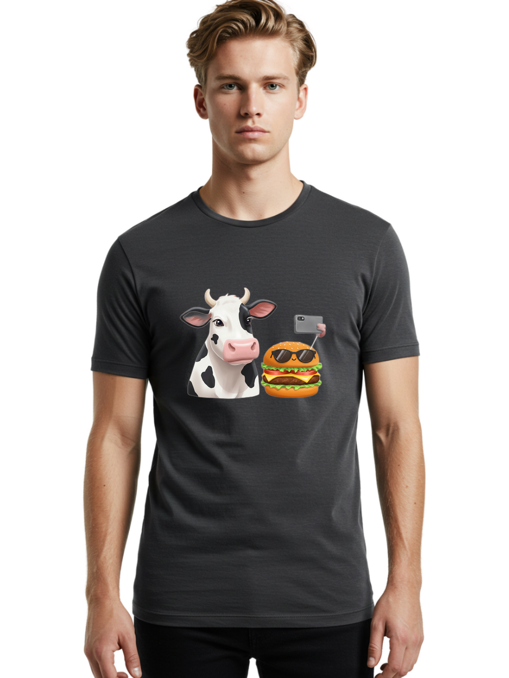Cow-And-Burger-3 Men'S Graphic Tee, 100% Cotton, Comfortable Casual Summer Wear, Machine Washable, Vintage Camera, Old Camera, Antique Camera, Black Camera, Classic Photography, Photography Equipment, Nostalgic Device, Film Camera, Camera Art Bah790