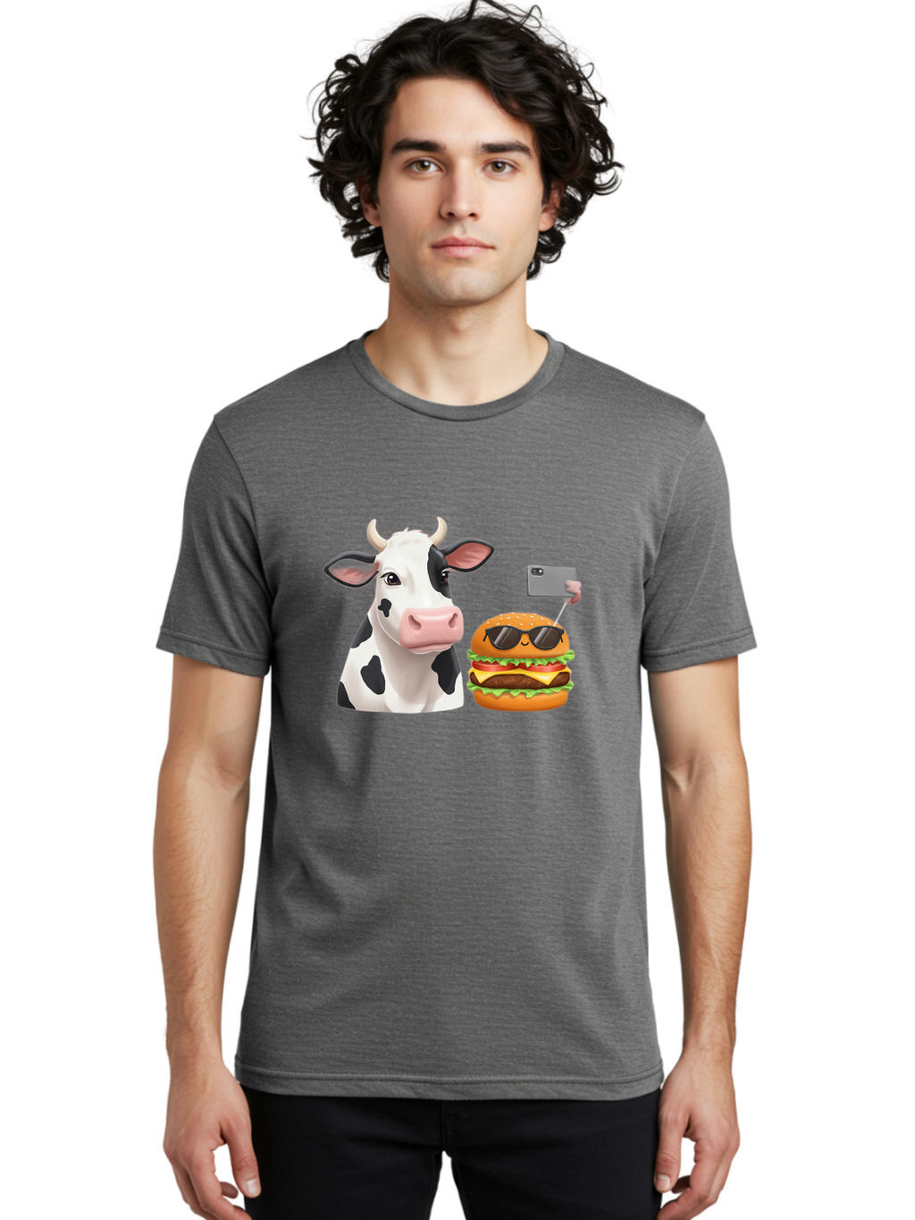 Cow-And-Burger-3 Men'S Graphic Tee, 100% Cotton, Comfortable Casual Summer Wear, Machine Washable, Vintage Camera, Old Camera, Antique Camera, Black Camera, Classic Photography, Photography Equipment, Nostalgic Device, Film Camera, Camera Art Bah790