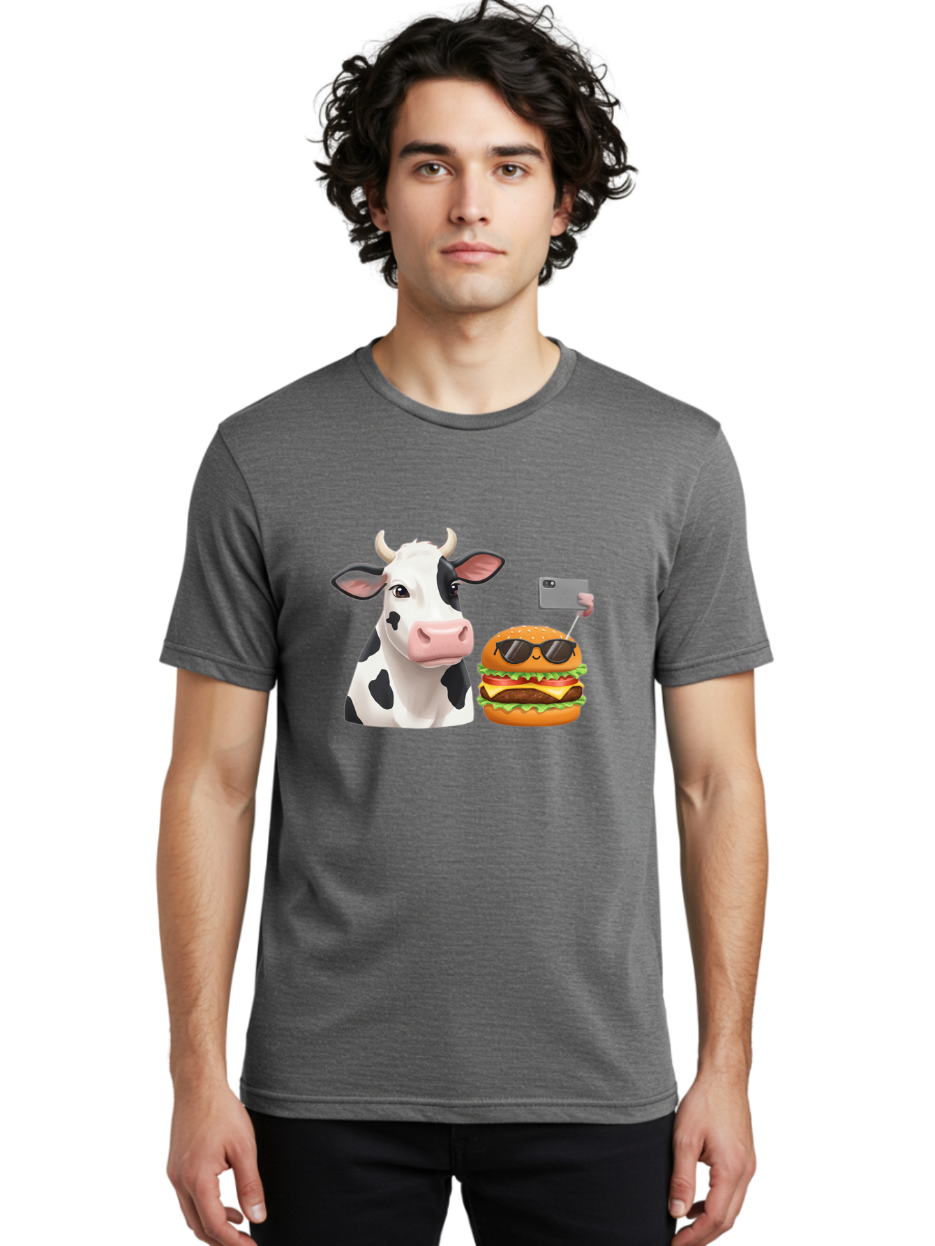 Cow-And-Burger-3 Men'S Graphic Tee, 100% Cotton, Comfortable Casual Summer Wear, Machine Washable, Vintage Camera, Old Camera, Antique Camera, Black Camera, Classic Photography, Photography Equipment, Nostalgic Device, Film Camera, Camera Art Bah790