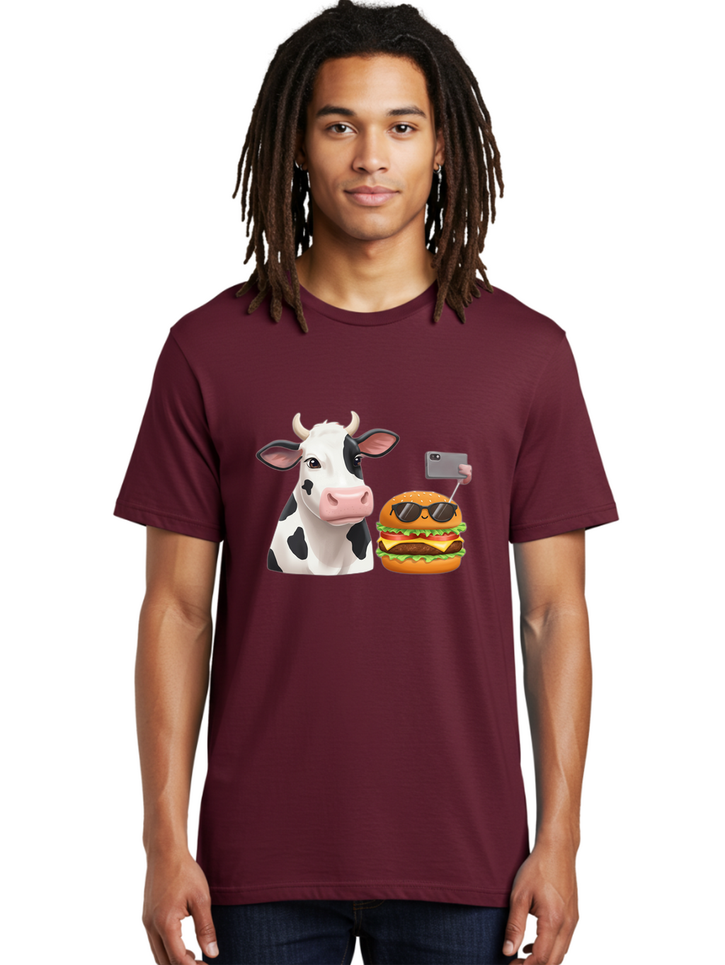 Cow-And-Burger-3 Men'S Graphic Tee, 100% Cotton, Comfortable Casual Summer Wear, Machine Washable, Vintage Camera, Old Camera, Antique Camera, Black Camera, Classic Photography, Photography Equipment, Nostalgic Device, Film Camera, Camera Art Bah790