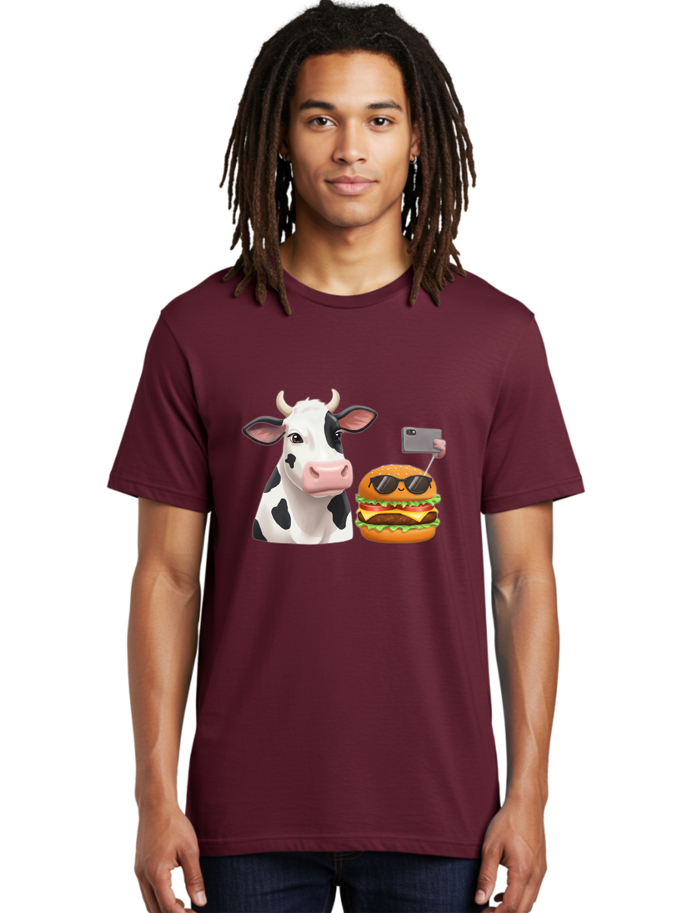 Cow-And-Burger-3 Men'S Graphic Tee, 100% Cotton, Comfortable Casual Summer Wear, Machine Washable, Vintage Camera, Old Camera, Antique Camera, Black Camera, Classic Photography, Photography Equipment, Nostalgic Device, Film Camera, Camera Art Bah790