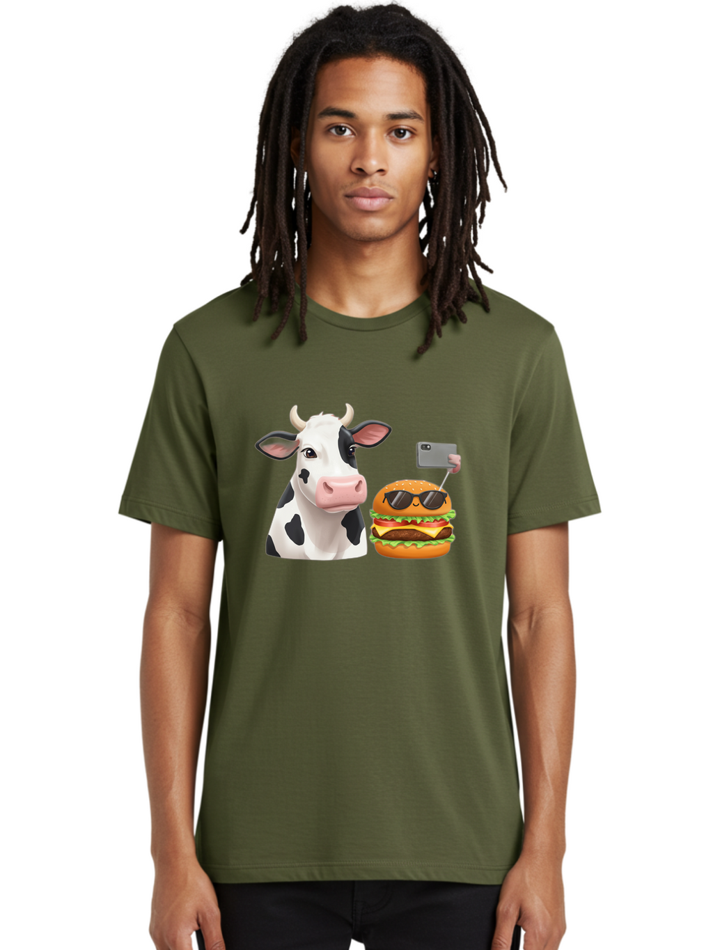 Cow-And-Burger-3 Men'S Graphic Tee, 100% Cotton, Comfortable Casual Summer Wear, Machine Washable, Vintage Camera, Old Camera, Antique Camera, Black Camera, Classic Photography, Photography Equipment, Nostalgic Device, Film Camera, Camera Art Bah790